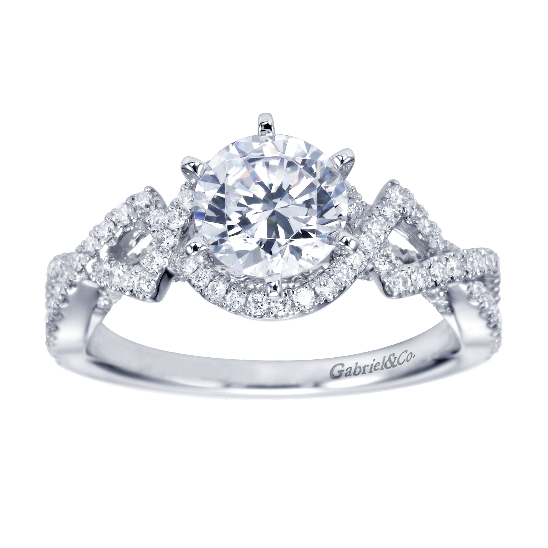 14k White Gold Diamond Criss Cross Engagement Ring angle 5 14k White Gold Diamond Criss Cross Engagement Ring angle 5