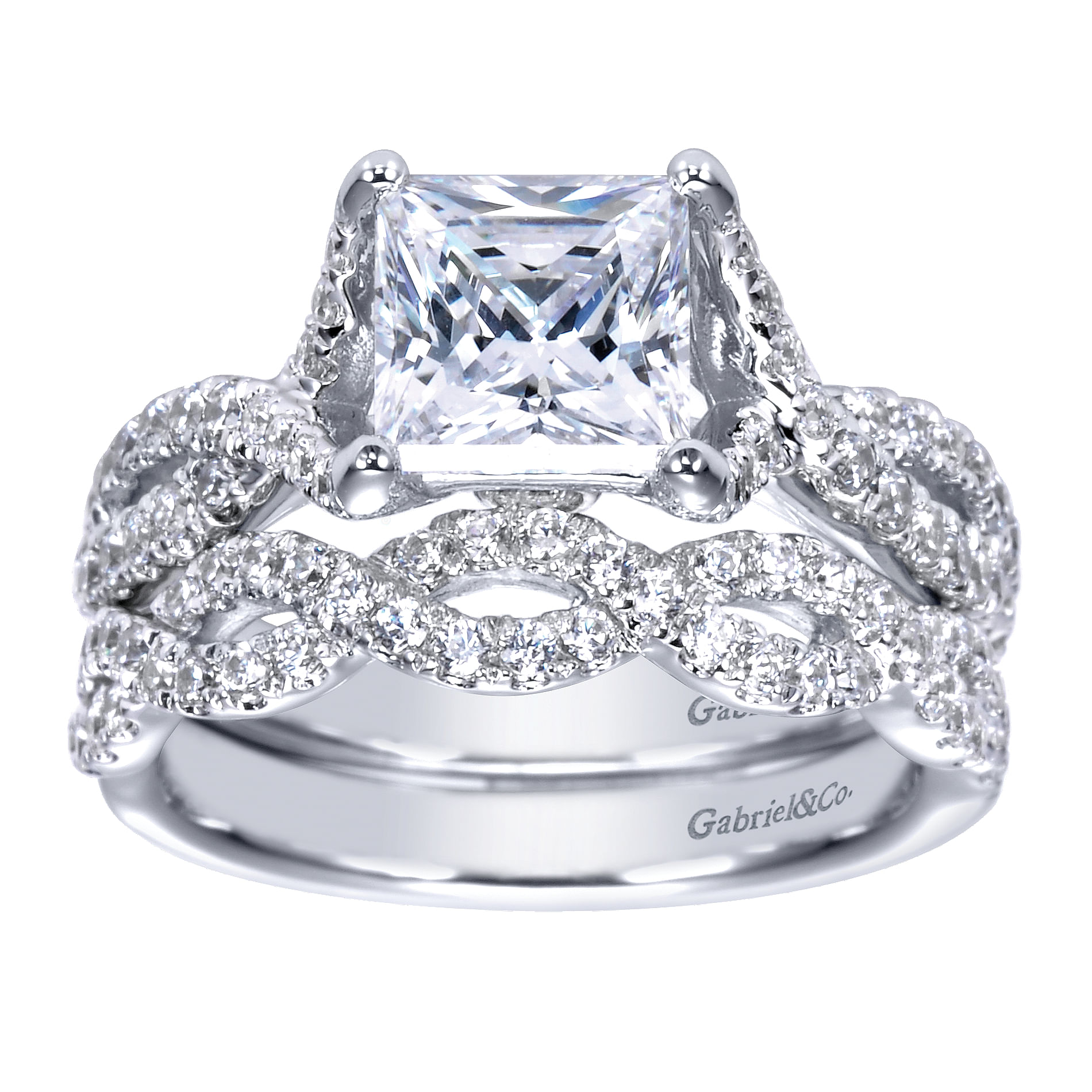14k White Gold Diamond Criss Cross Engagement Ring angle 4 14k White Gold Diamond Criss Cross Engagement Ring angle 4