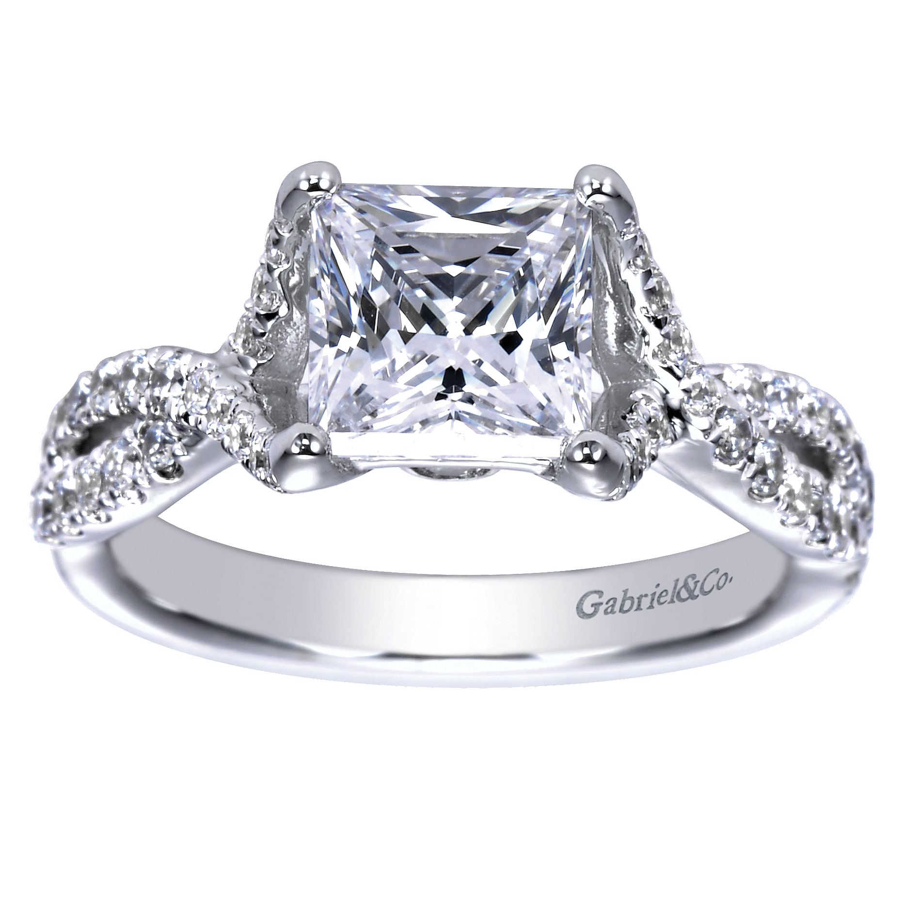 14k White Gold Diamond Criss Cross Engagement Ring angle 5 14k White Gold Diamond Criss Cross Engagement Ring angle 5