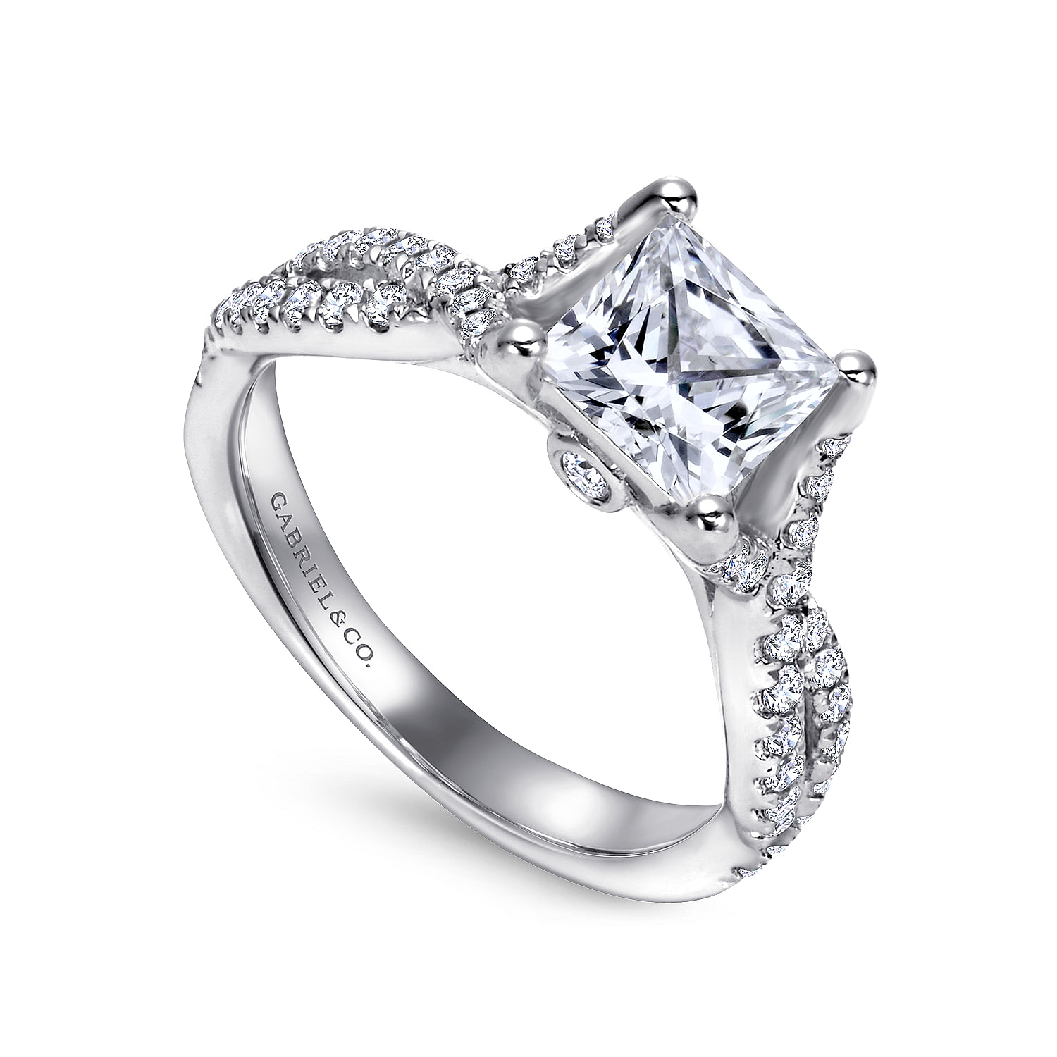 14k White Gold Diamond Criss Cross Engagement Ring angle 3 14k White Gold Diamond Criss Cross Engagement Ring angle 3