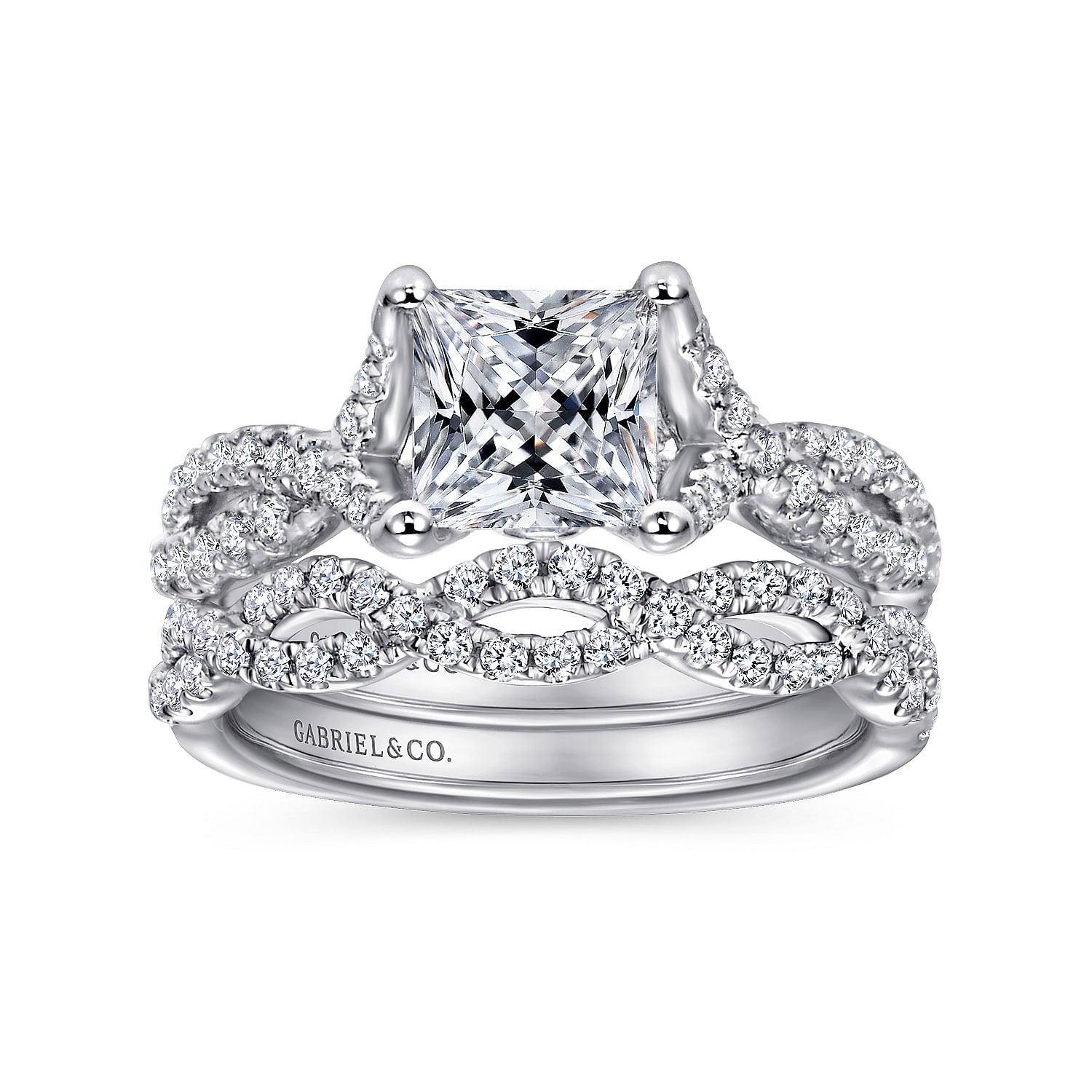 14k White Gold Diamond Criss Cross Engagement Ring angle 4 14k White Gold Diamond Criss Cross Engagement Ring angle 4