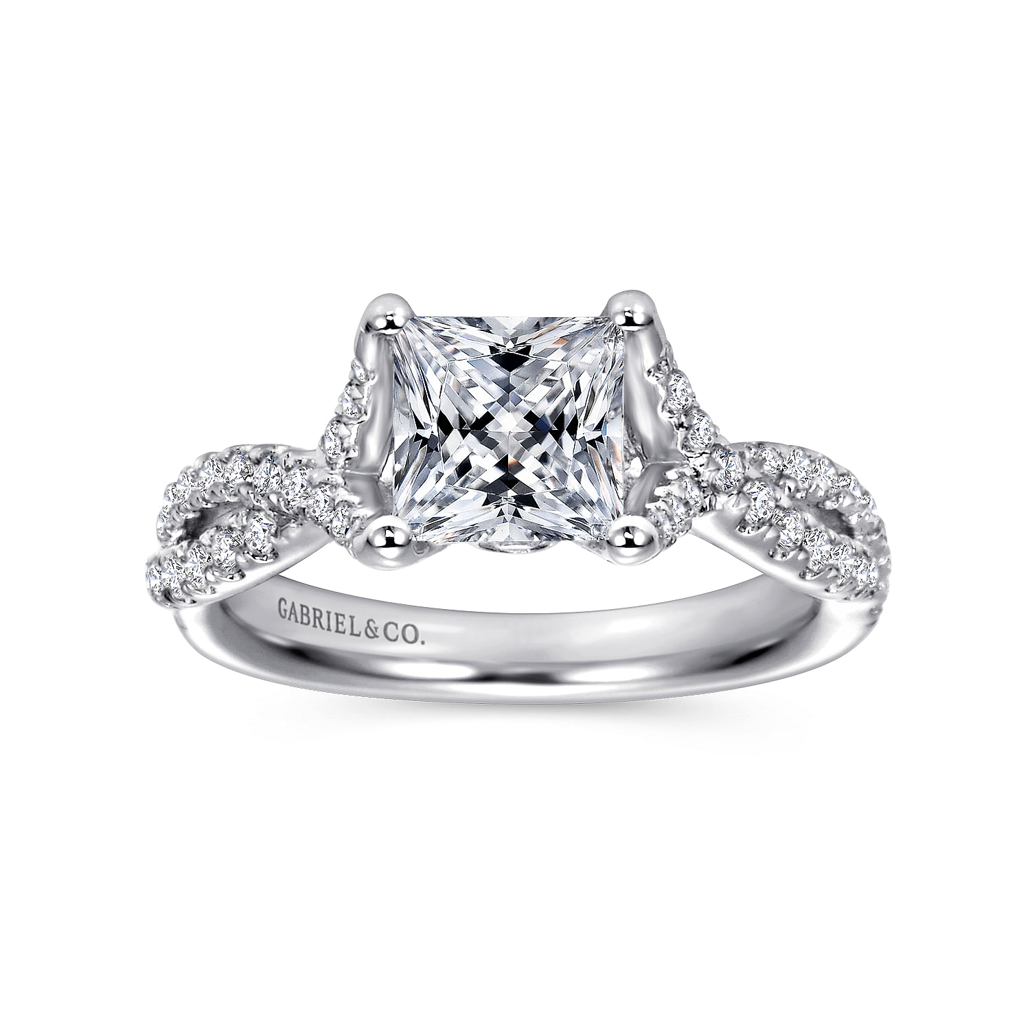 14k White Gold Diamond Criss Cross Engagement Ring angle 5 14k White Gold Diamond Criss Cross Engagement Ring angle 5