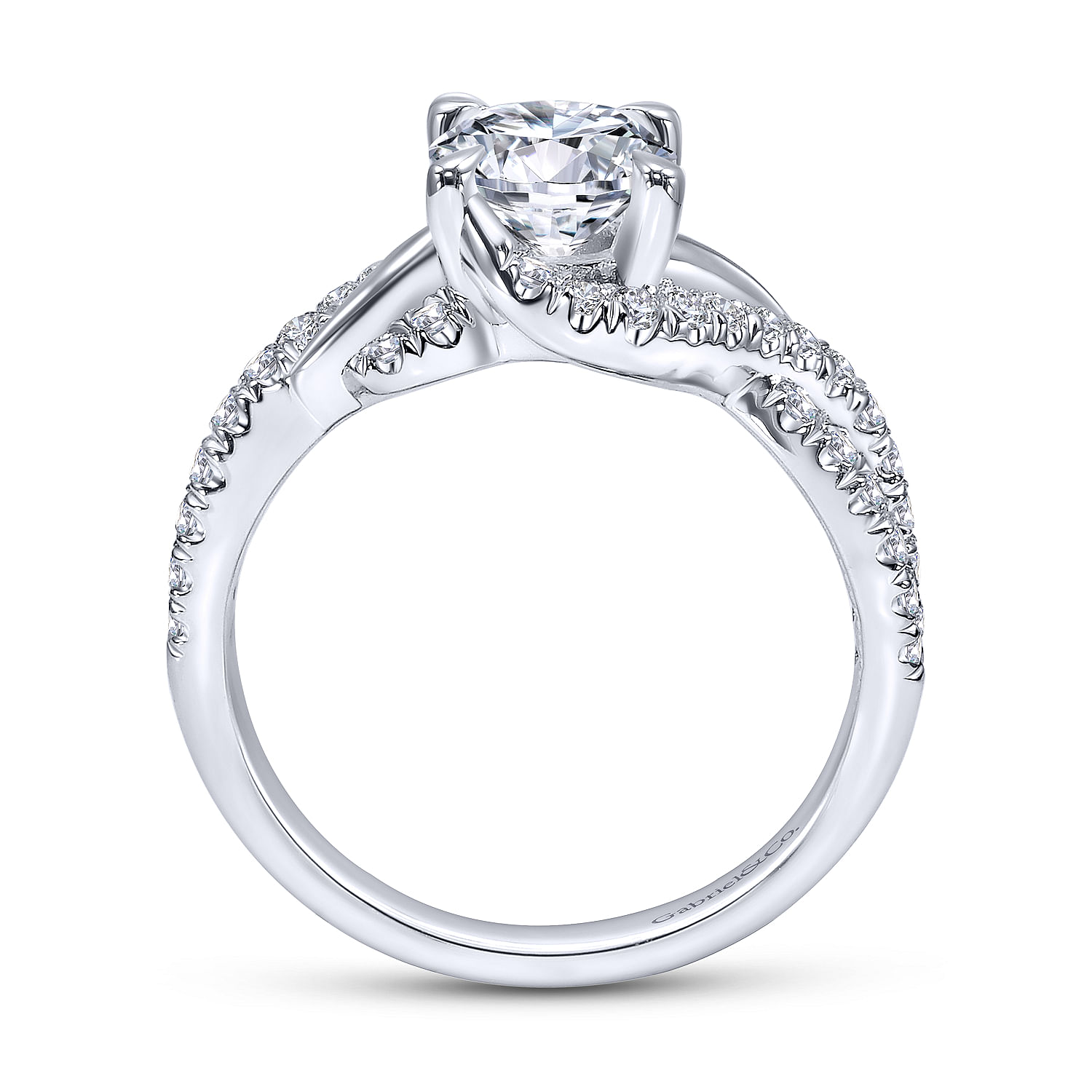 14k White Gold Diamond Criss Cross Engagement Ring angle 2 14k White Gold Diamond Criss Cross Engagement Ring angle 2