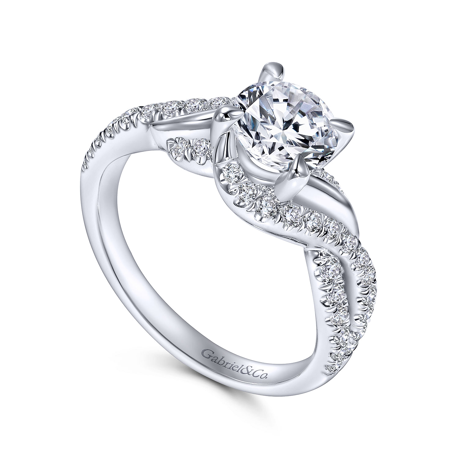 14k White Gold Diamond Criss Cross Engagement Ring angle 3 14k White Gold Diamond Criss Cross Engagement Ring angle 3