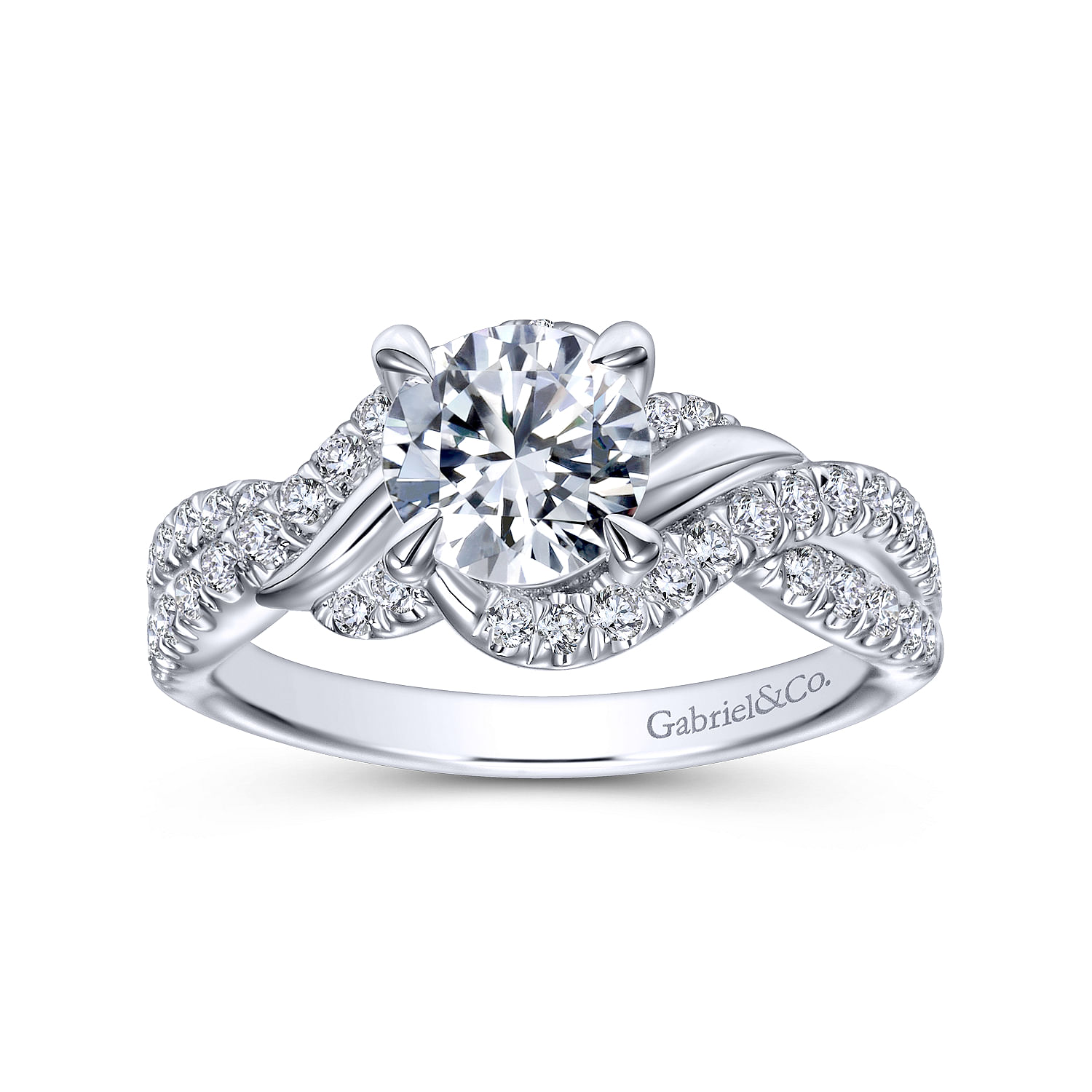 14k White Gold Diamond Criss Cross Engagement Ring angle 5 14k White Gold Diamond Criss Cross Engagement Ring angle 5