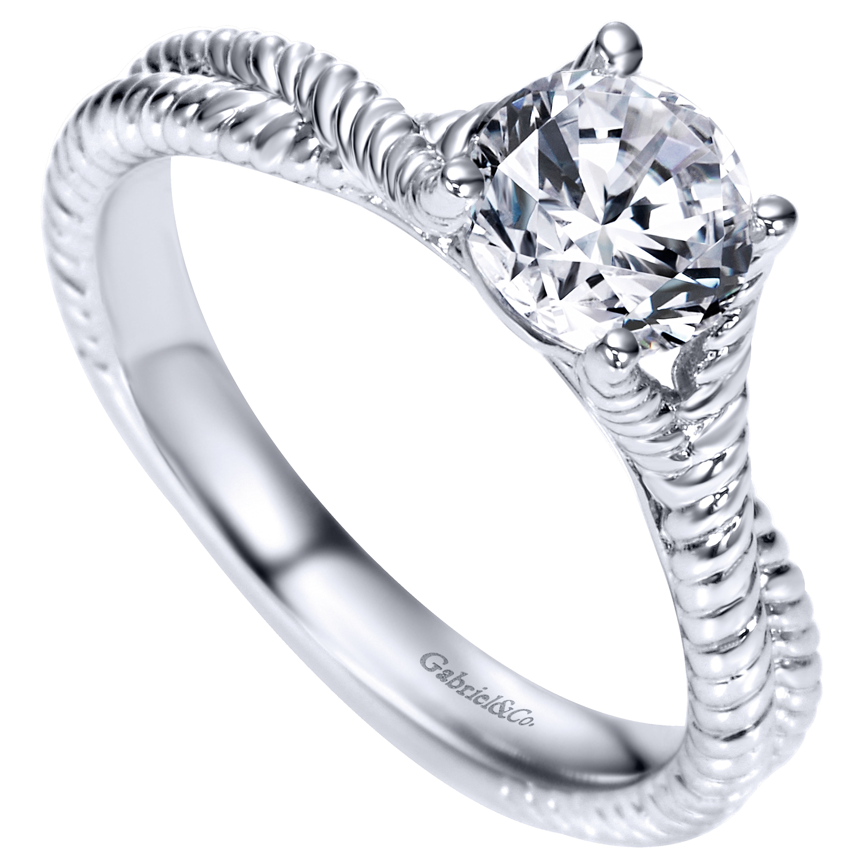 14k White Gold Diamond Criss Cross Engagement Ring angle 3 14k White Gold Diamond Criss Cross Engagement Ring angle 3