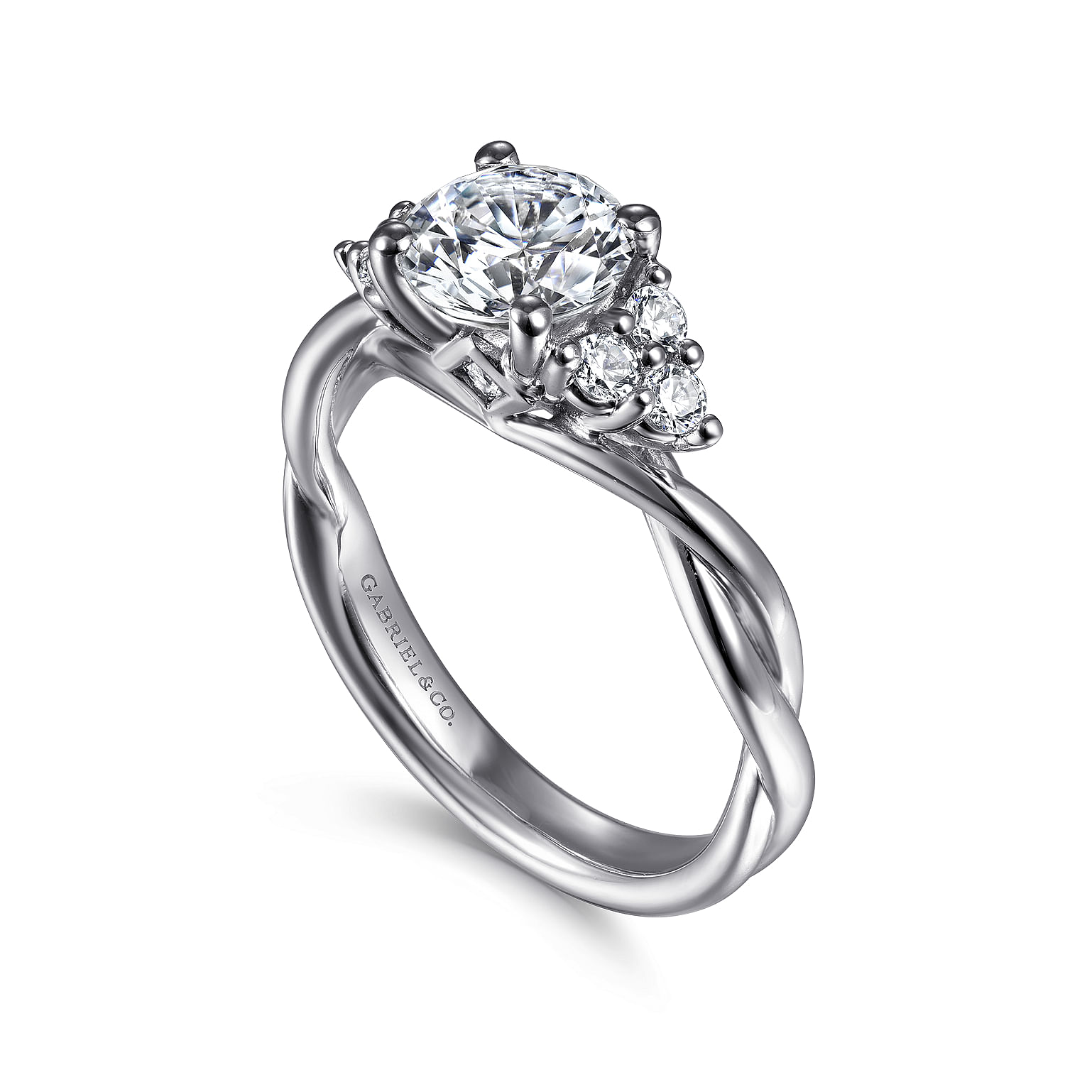 14k White Gold Diamond Criss Cross Engagement Ring angle 3 14k White Gold Diamond Criss Cross Engagement Ring angle 3