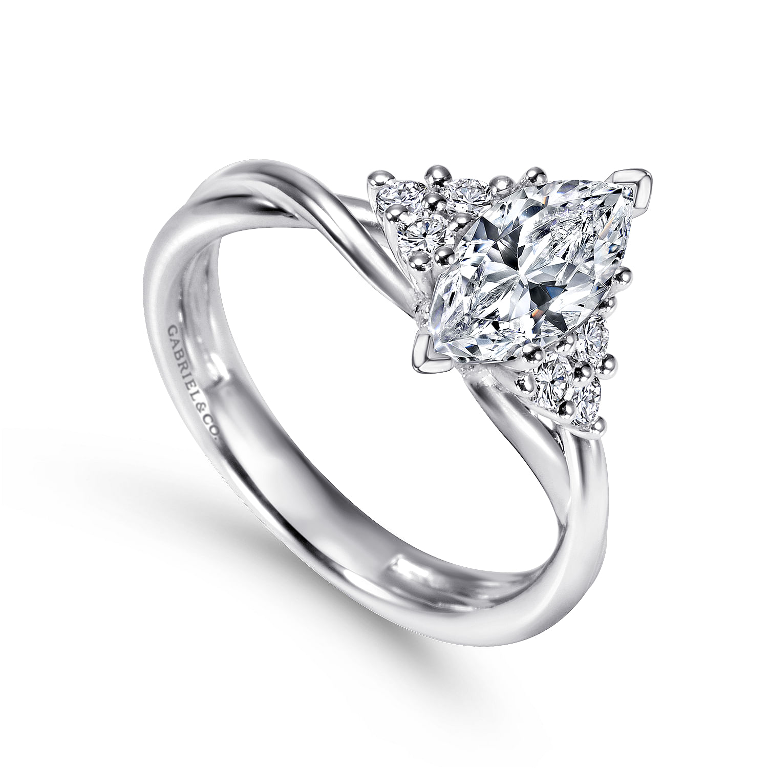 14k White Gold Diamond Criss Cross Engagement Ring angle 3 14k White Gold Diamond Criss Cross Engagement Ring angle 3