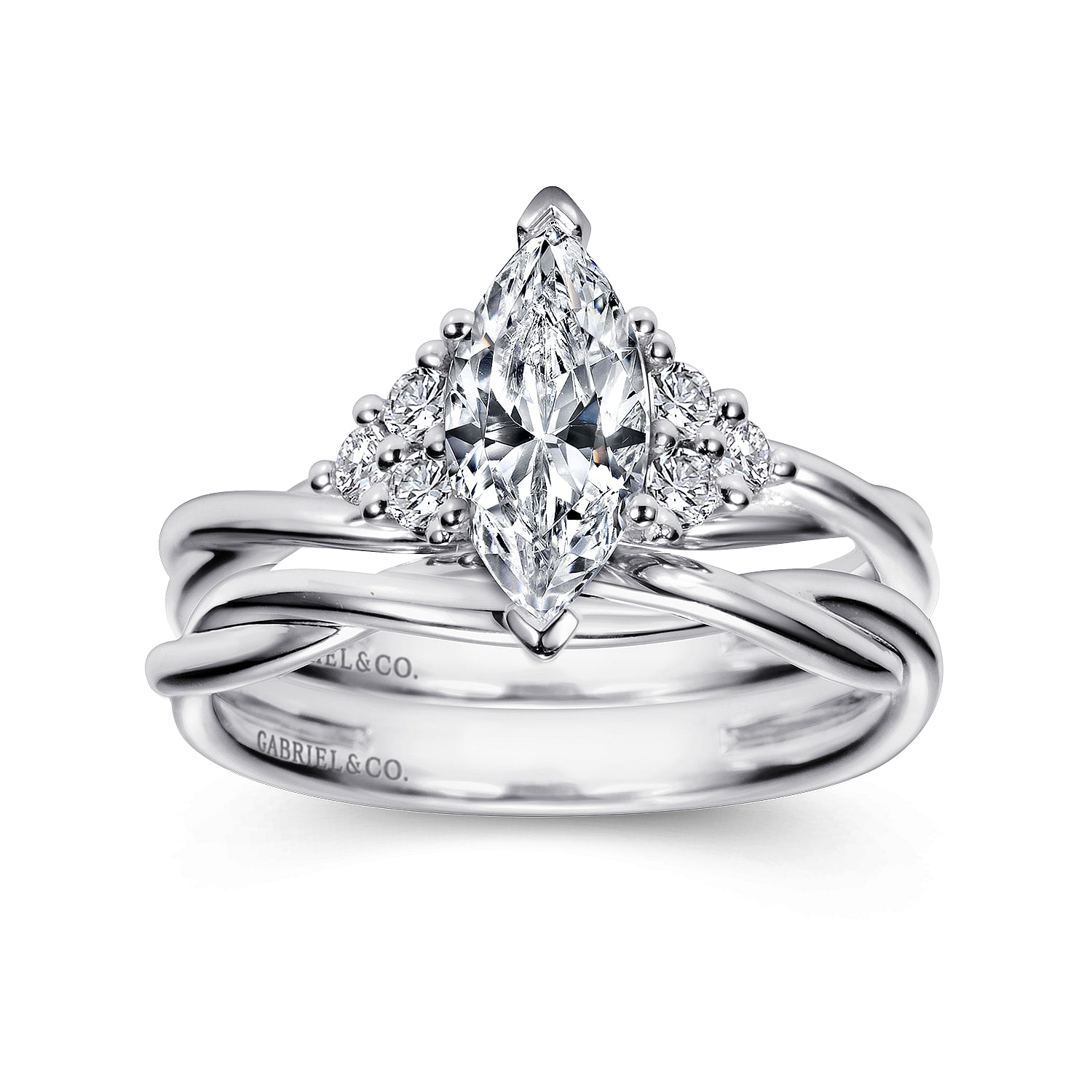 14k White Gold Diamond Criss Cross Engagement Ring angle 4 14k White Gold Diamond Criss Cross Engagement Ring angle 4