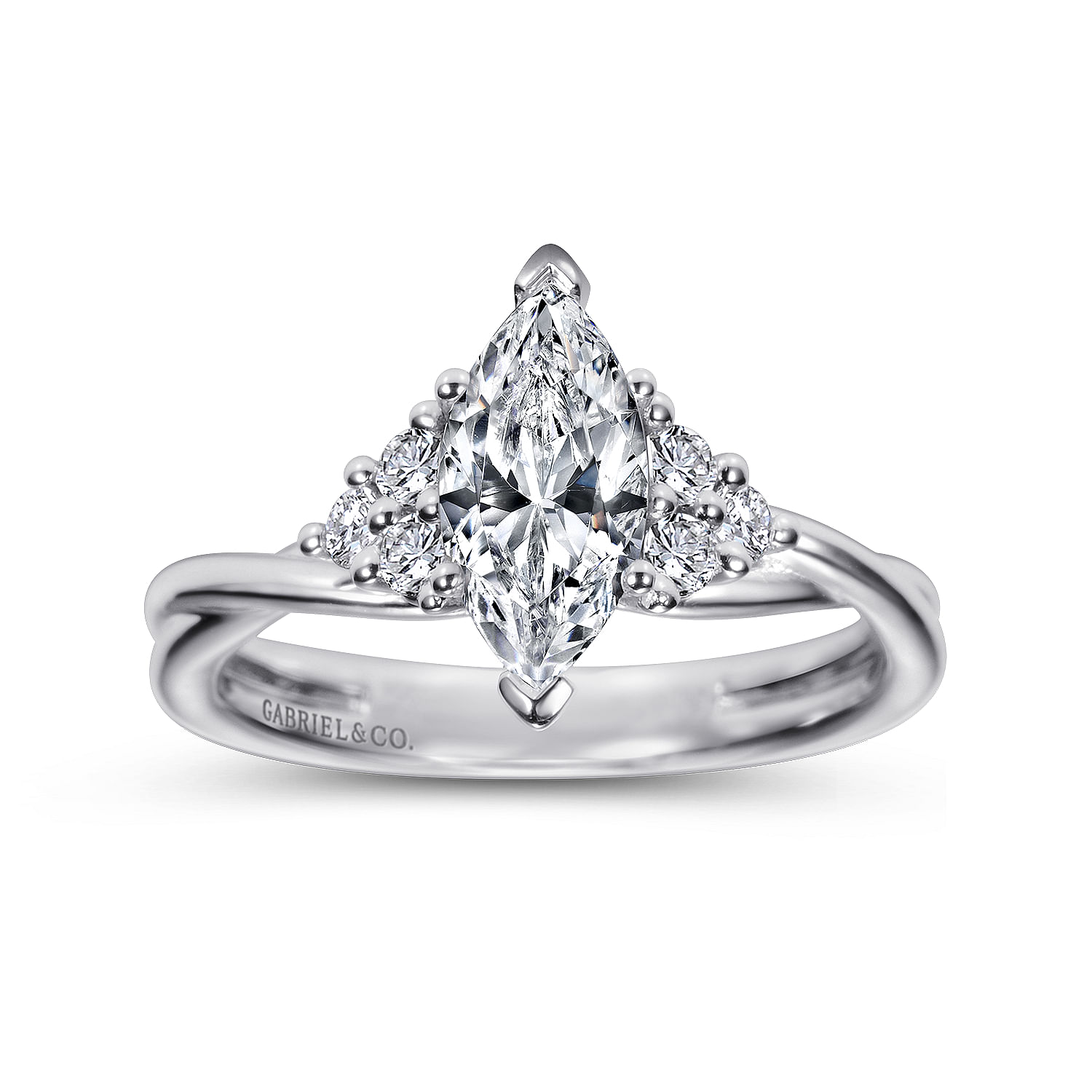 14k White Gold Diamond Criss Cross Engagement Ring angle 5 14k White Gold Diamond Criss Cross Engagement Ring angle 5