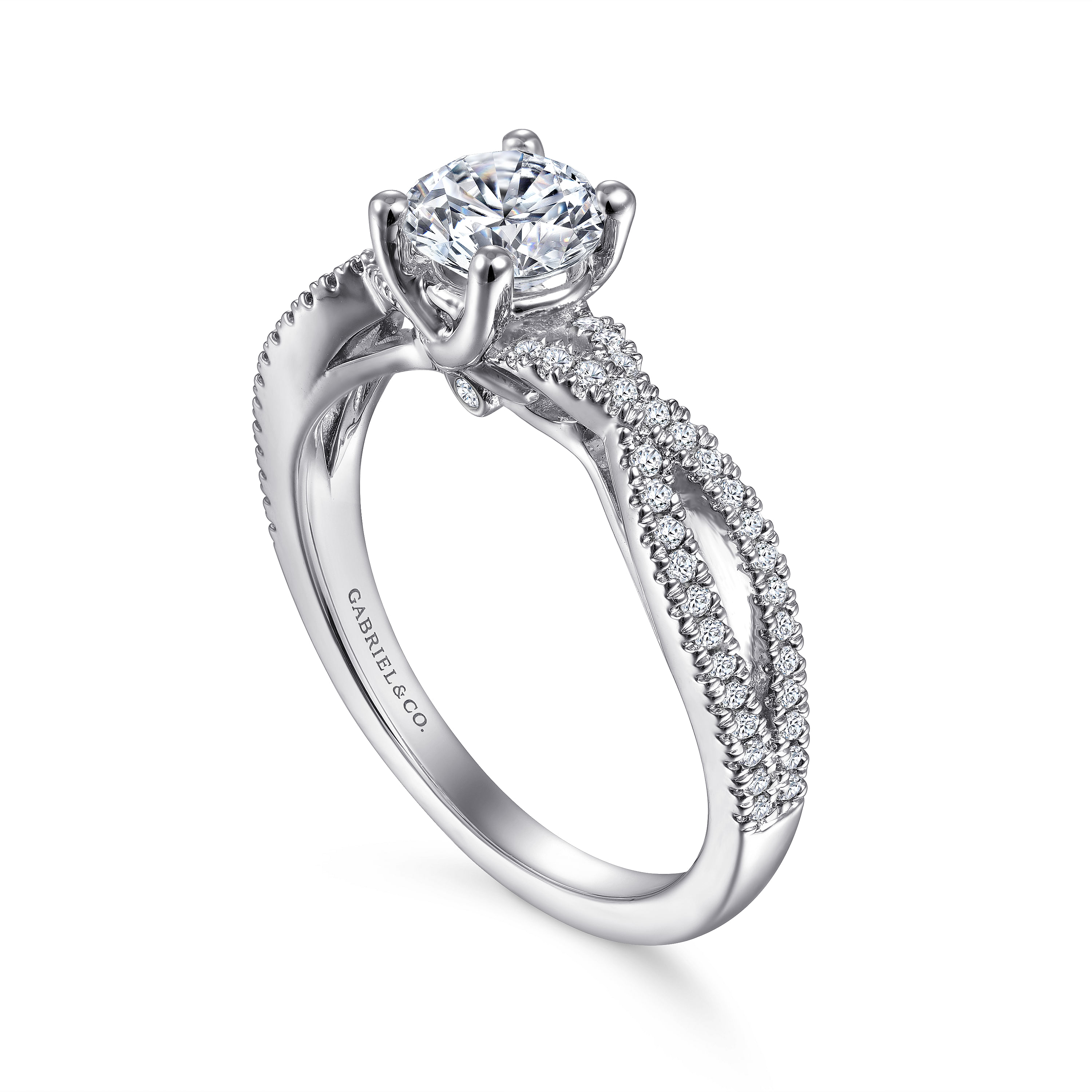 14k White Gold Diamond Criss Cross Engagement Ring angle 3 14k White Gold Diamond Criss Cross Engagement Ring angle 3