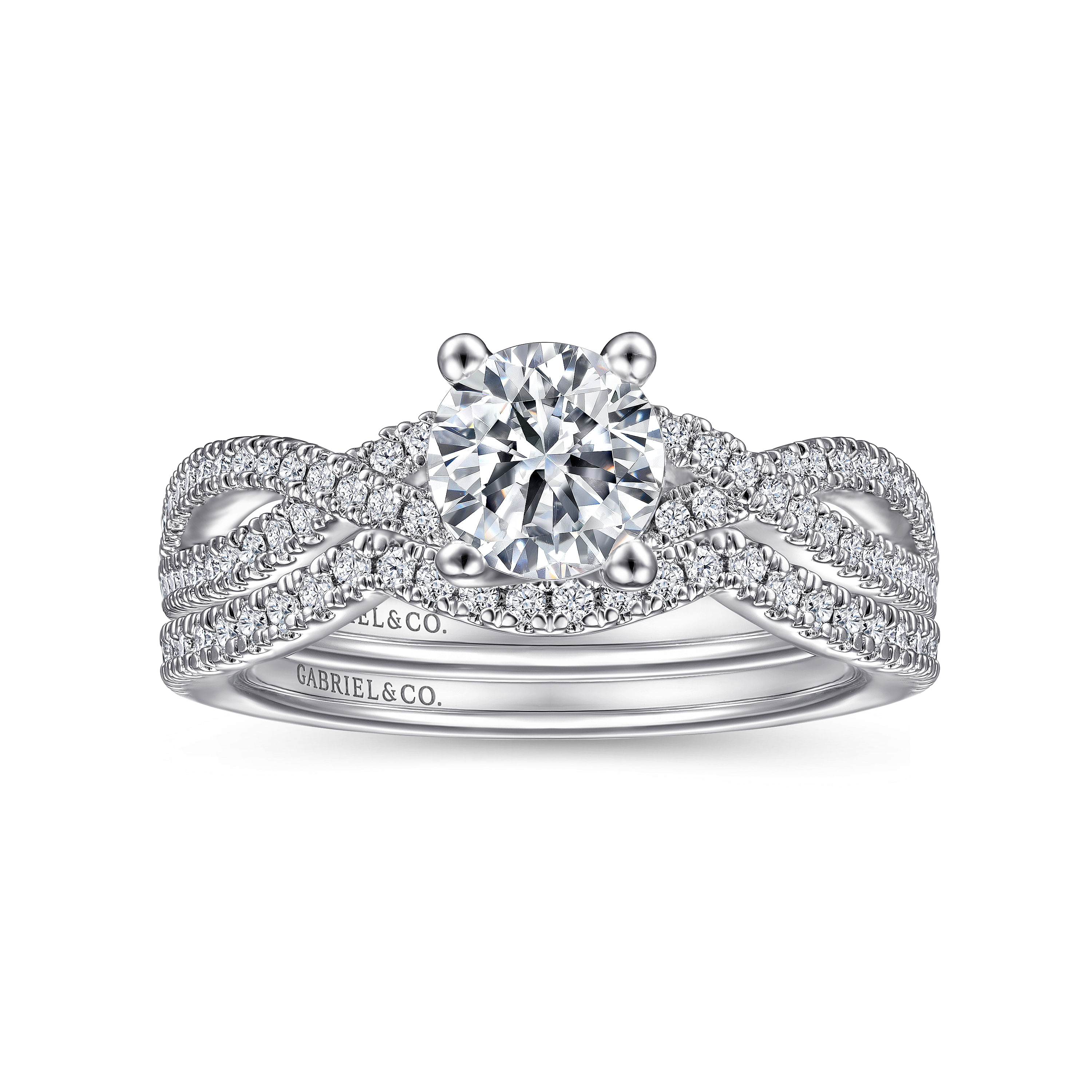 14k White Gold Diamond Criss Cross Engagement Ring angle 4 14k White Gold Diamond Criss Cross Engagement Ring angle 4