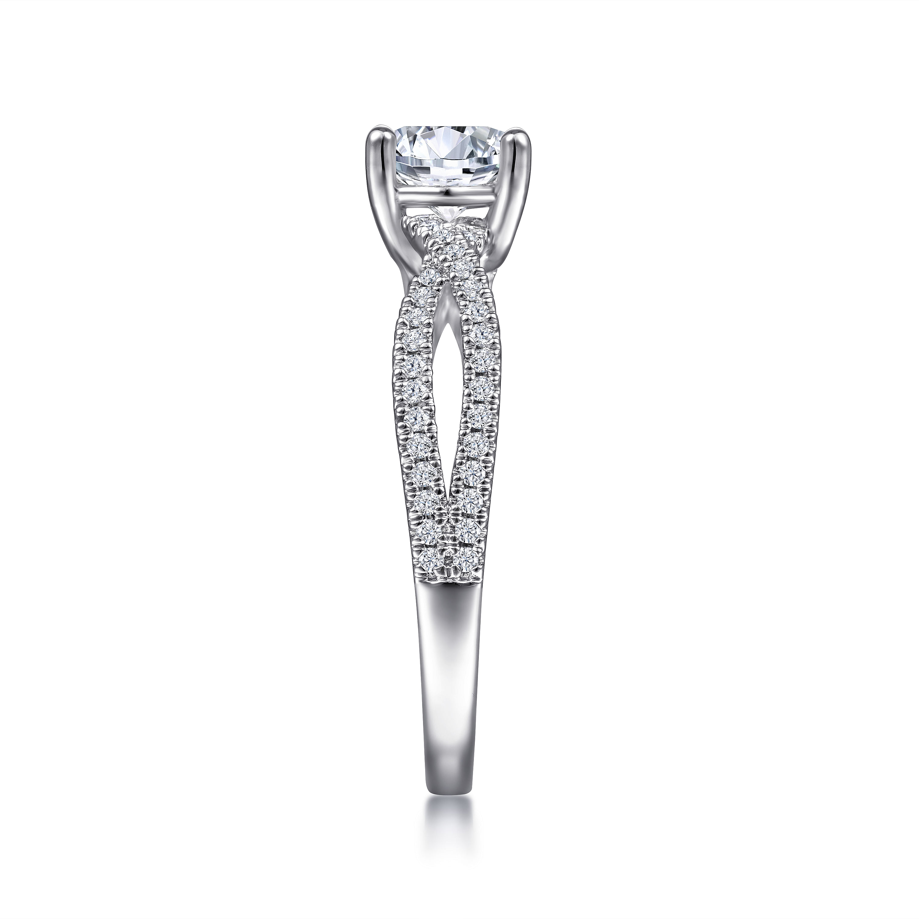 14k White Gold Diamond Criss Cross Engagement Ring angle 5 14k White Gold Diamond Criss Cross Engagement Ring angle 5