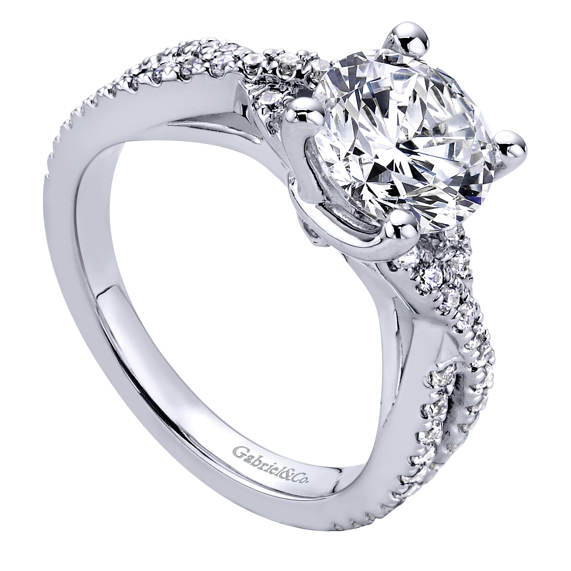 14k White Gold Diamond Criss Cross Engagement Ring angle 3 14k White Gold Diamond Criss Cross Engagement Ring angle 3