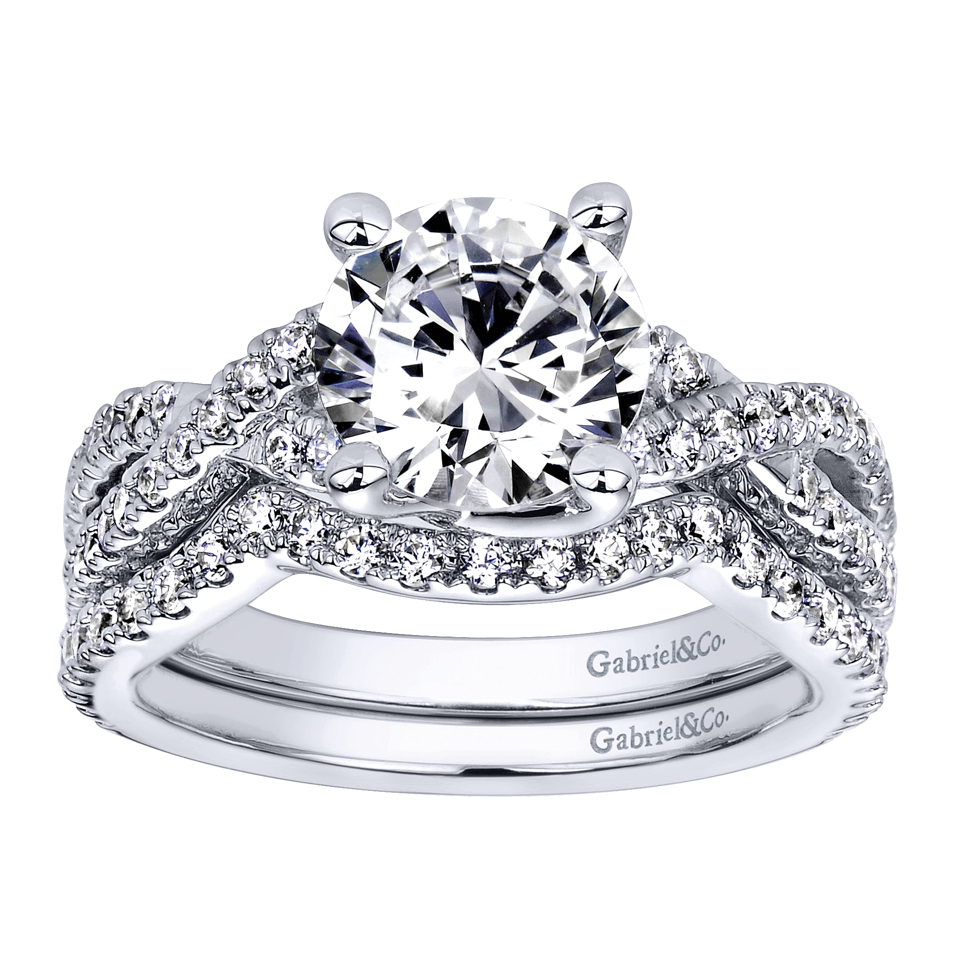 14k White Gold Diamond Criss Cross Engagement Ring angle 4 14k White Gold Diamond Criss Cross Engagement Ring angle 4