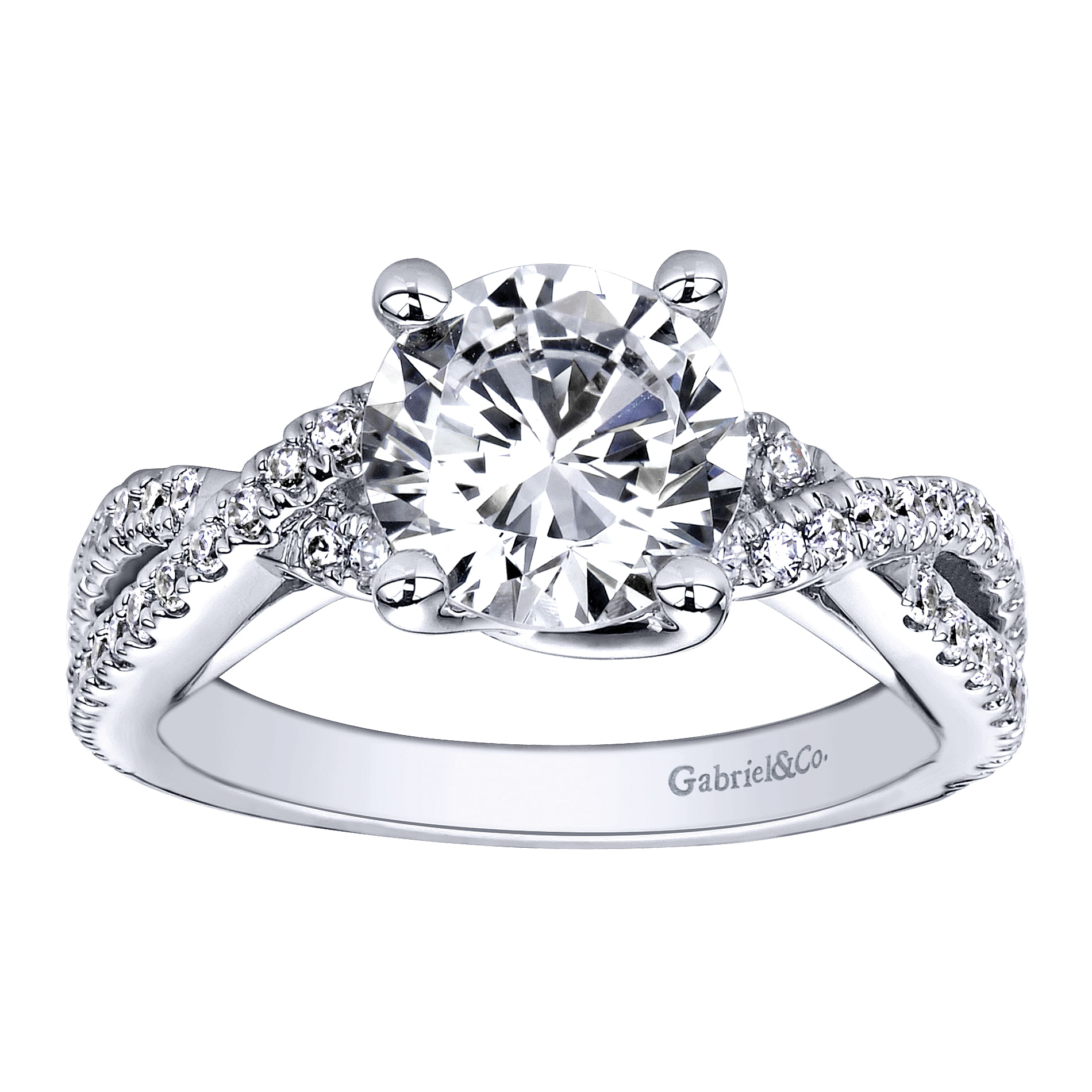 14k White Gold Diamond Criss Cross Engagement Ring angle 5 14k White Gold Diamond Criss Cross Engagement Ring angle 5