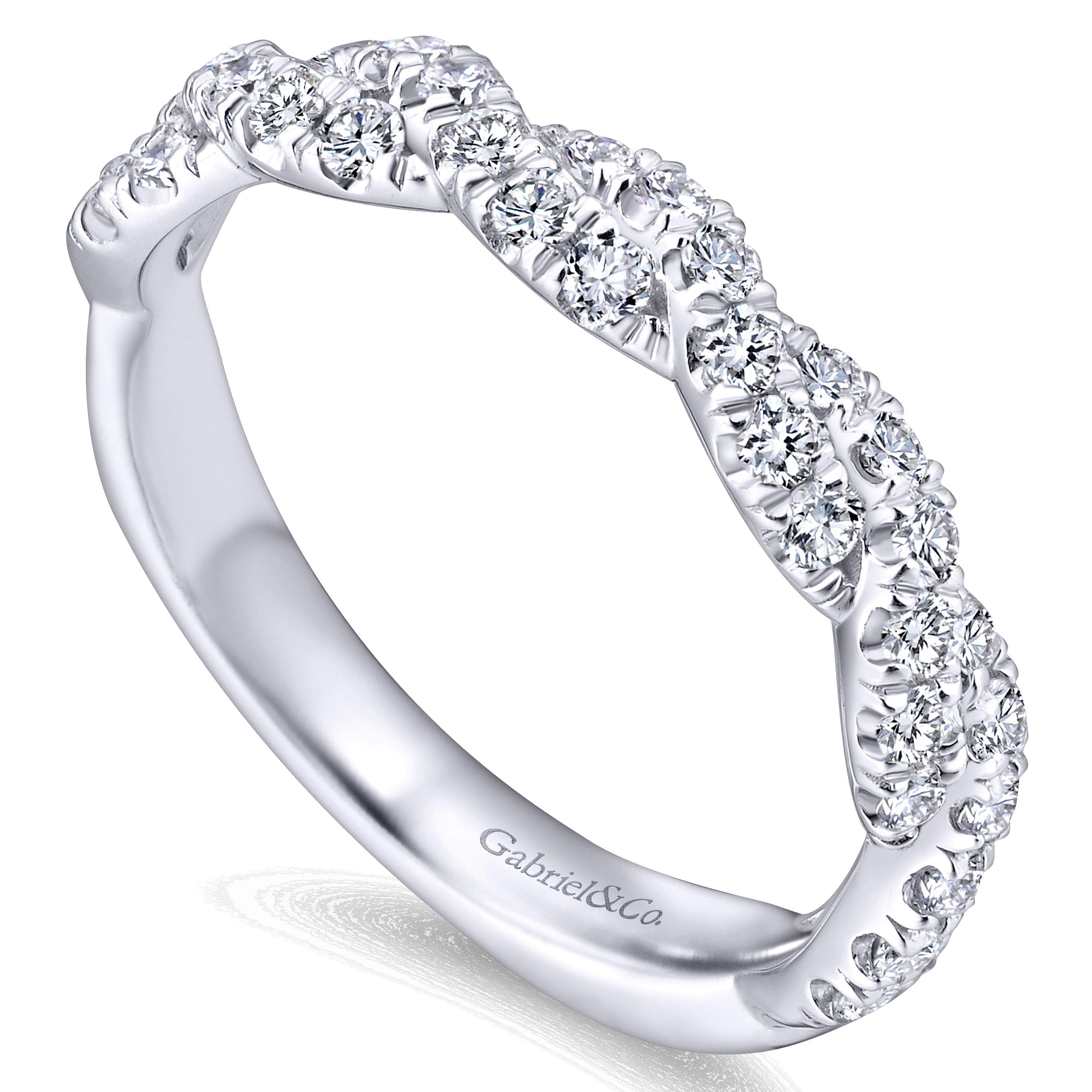 14k White Gold Diamond Criss Cross Wedding Band angle 3 14k White Gold Diamond Criss Cross Wedding Band angle 3