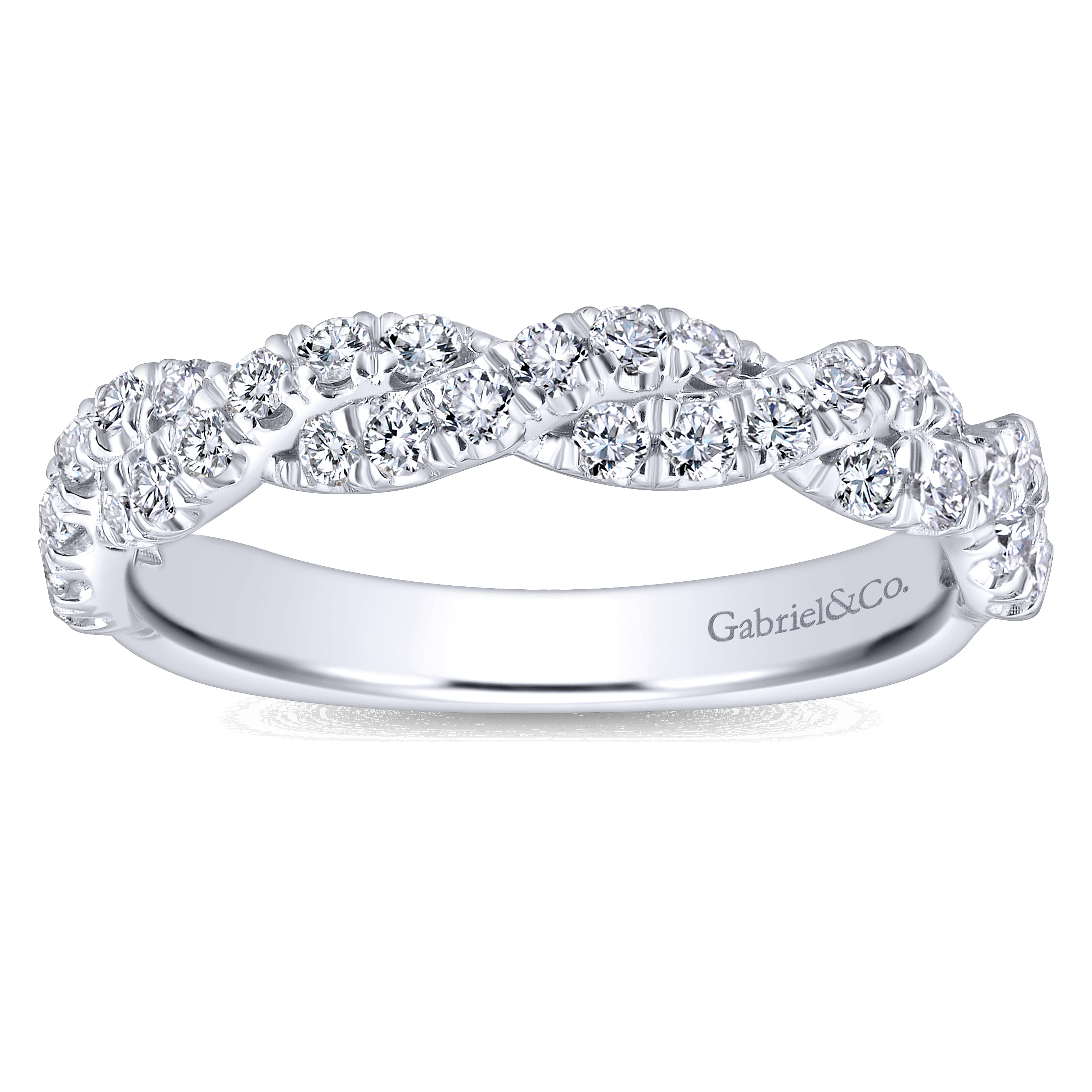 14k White Gold Diamond Criss Cross Wedding Band angle 5 14k White Gold Diamond Criss Cross Wedding Band angle 5