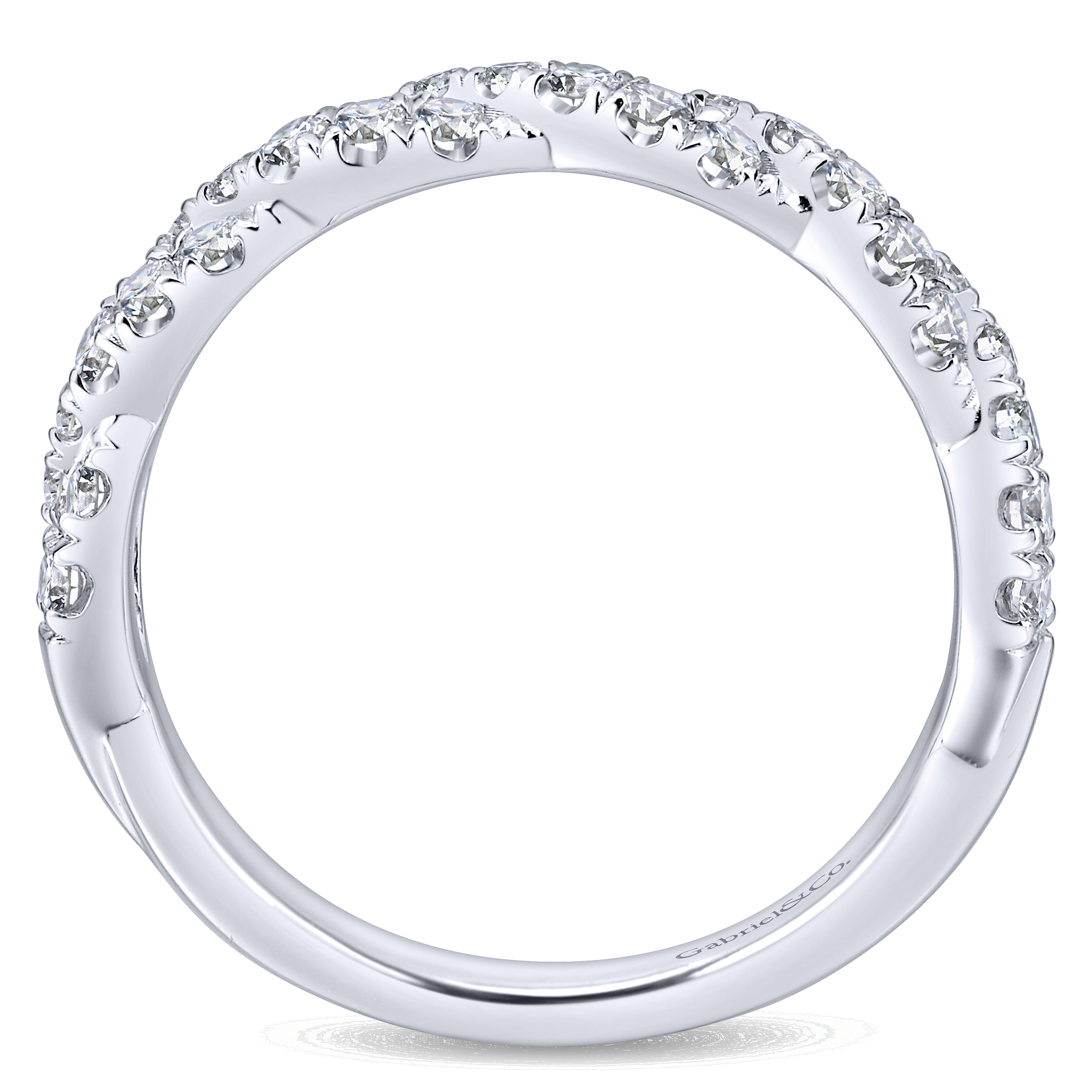 14k White Gold Diamond Criss Cross Wedding Band angle 2 14k White Gold Diamond Criss Cross Wedding Band angle 2