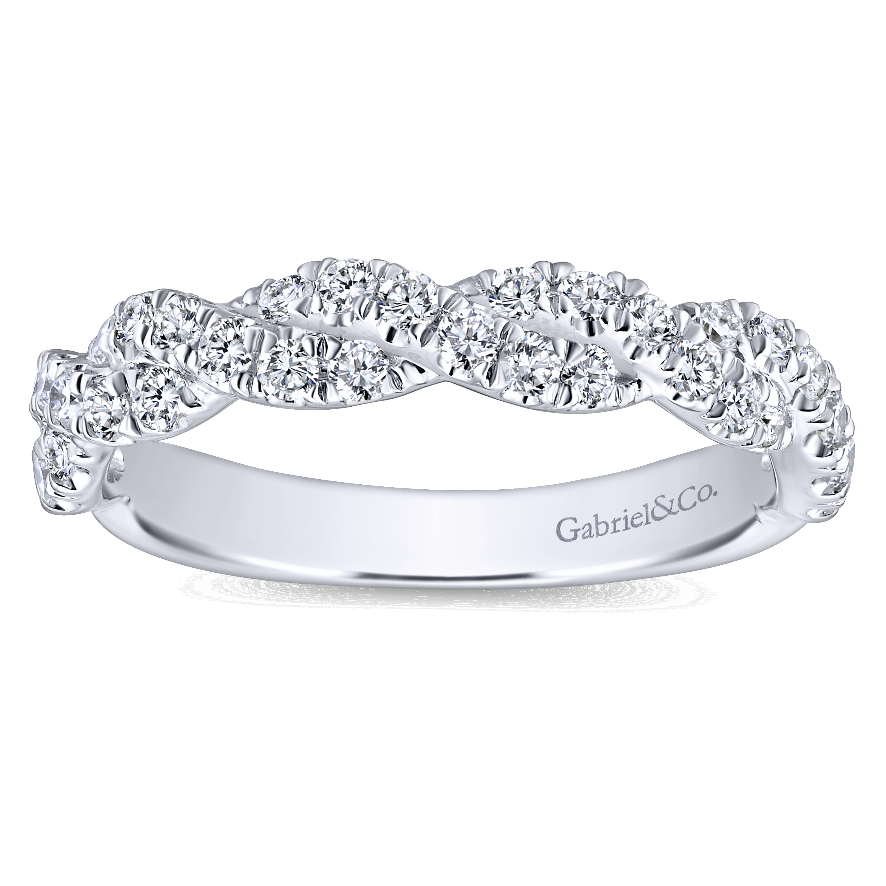 14k White Gold Diamond Criss Cross Wedding Band angle 5 14k White Gold Diamond Criss Cross Wedding Band angle 5