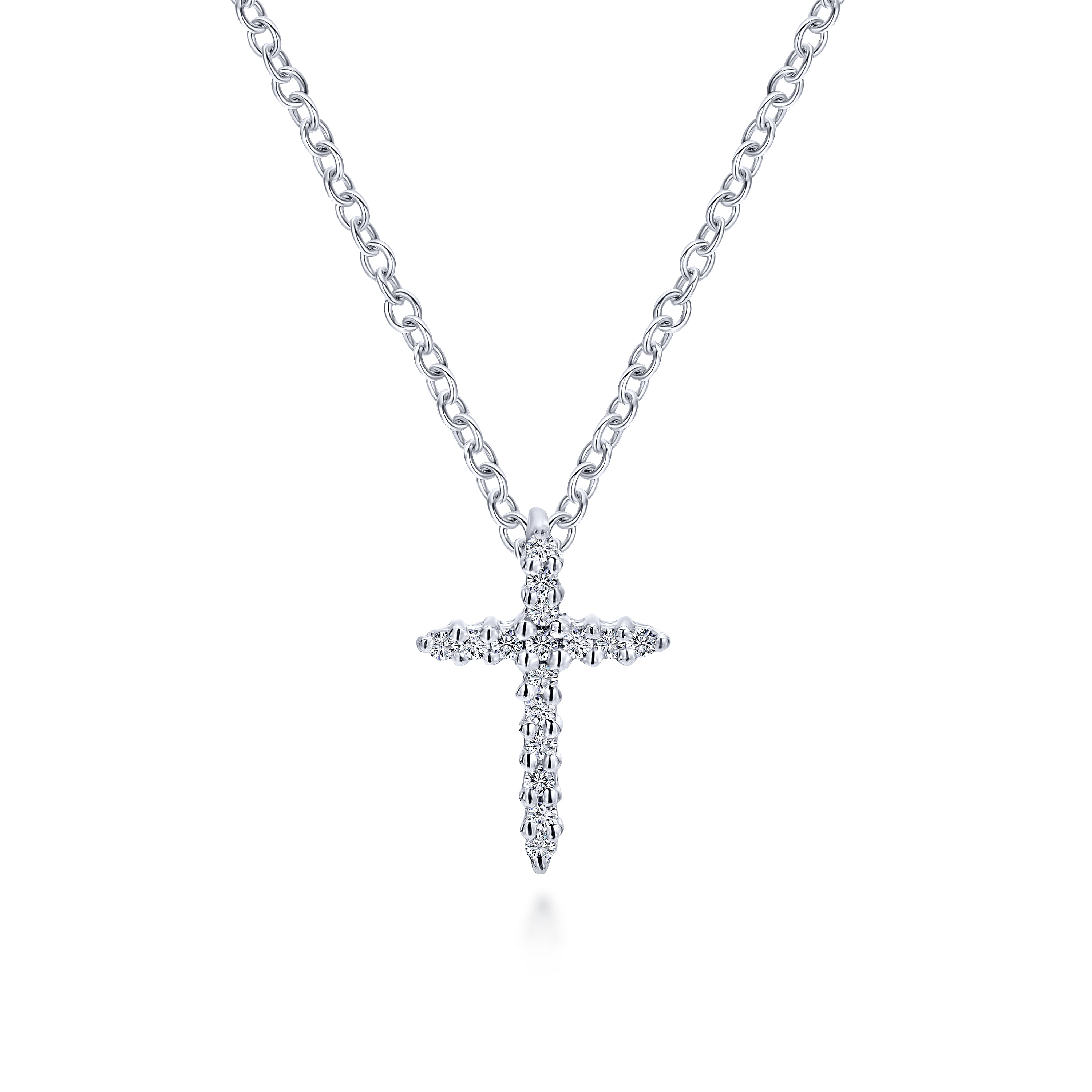 14k White Gold Diamond Cross Cross Pendant angle 3 14k White Gold Diamond Cross Cross Pendant angle 3