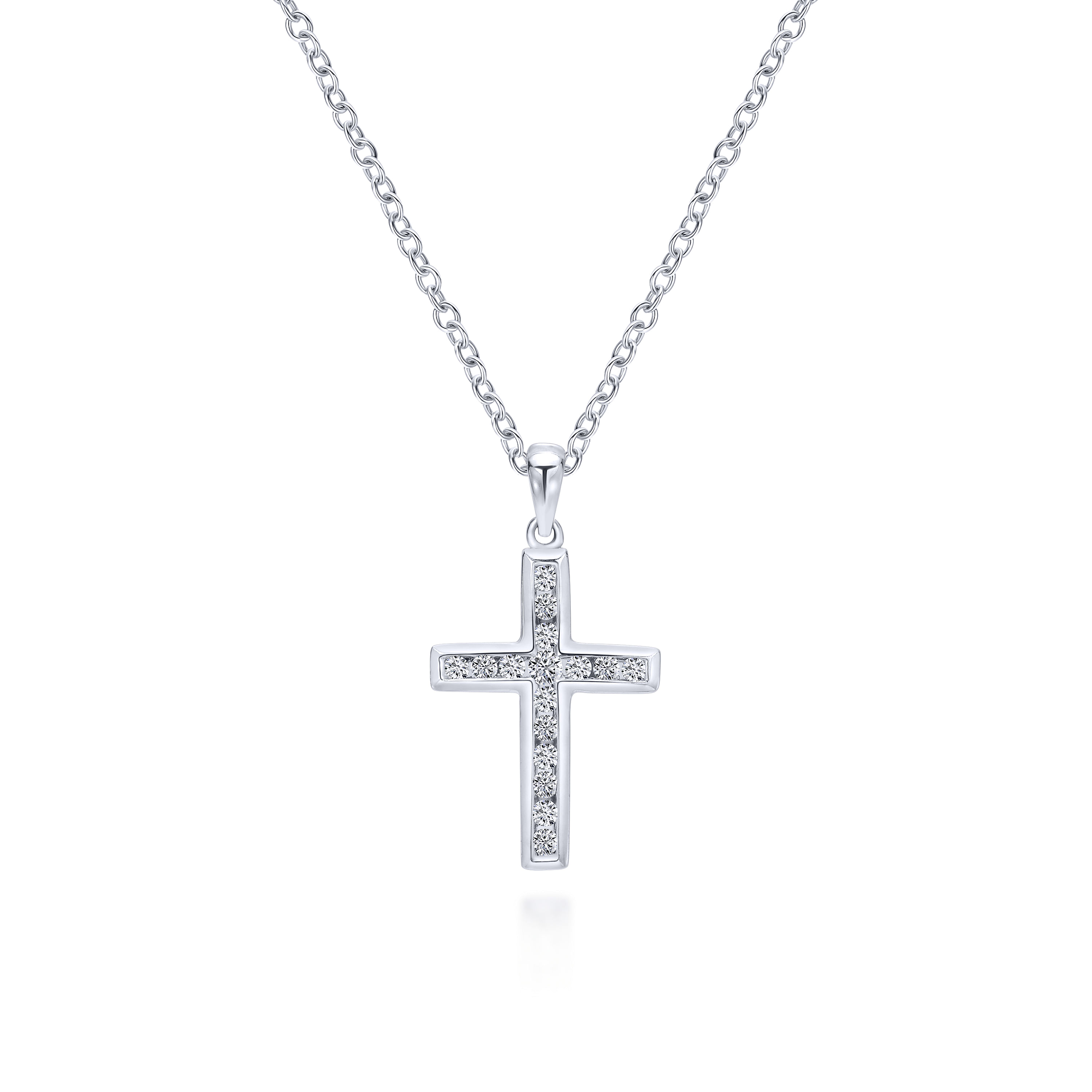 14k White Gold Diamond Cross Cross Pendant angle 3 14k White Gold Diamond Cross Cross Pendant angle 3