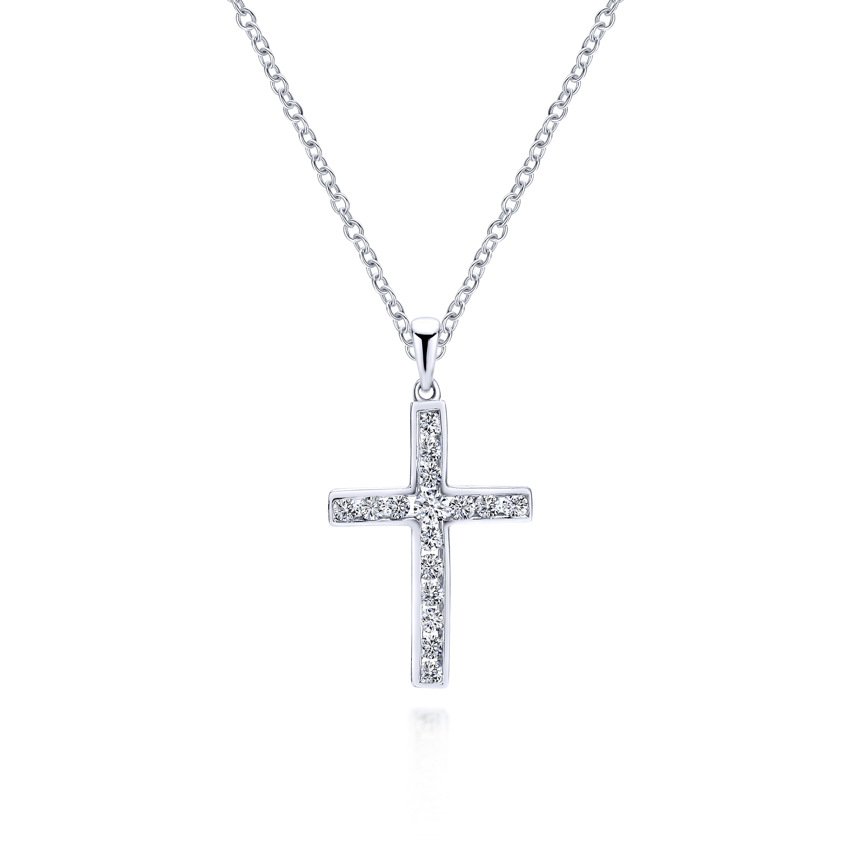 14k White Gold Diamond Cross Cross Pendant angle 3 14k White Gold Diamond Cross Cross Pendant angle 3