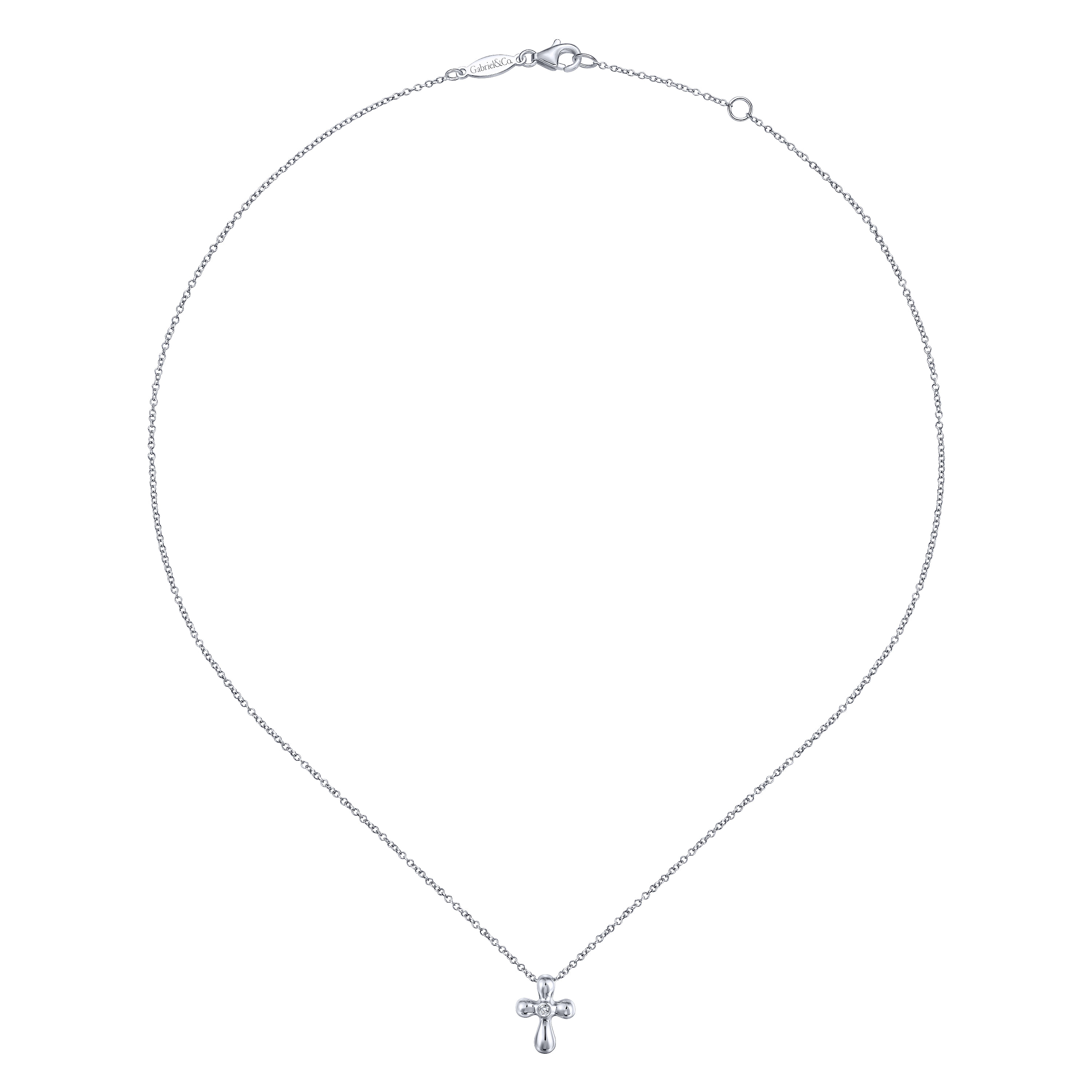 14k White Gold Diamond Cross Necklace angle 2 14k White Gold Diamond Cross Necklace angle 2