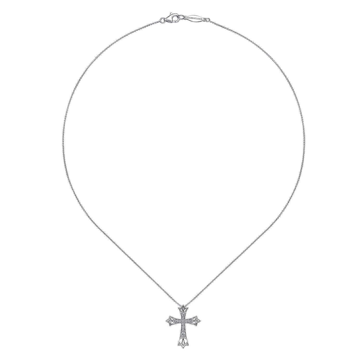 14k White Gold Diamond Cross Necklace angle 2 14k White Gold Diamond Cross Necklace angle 2