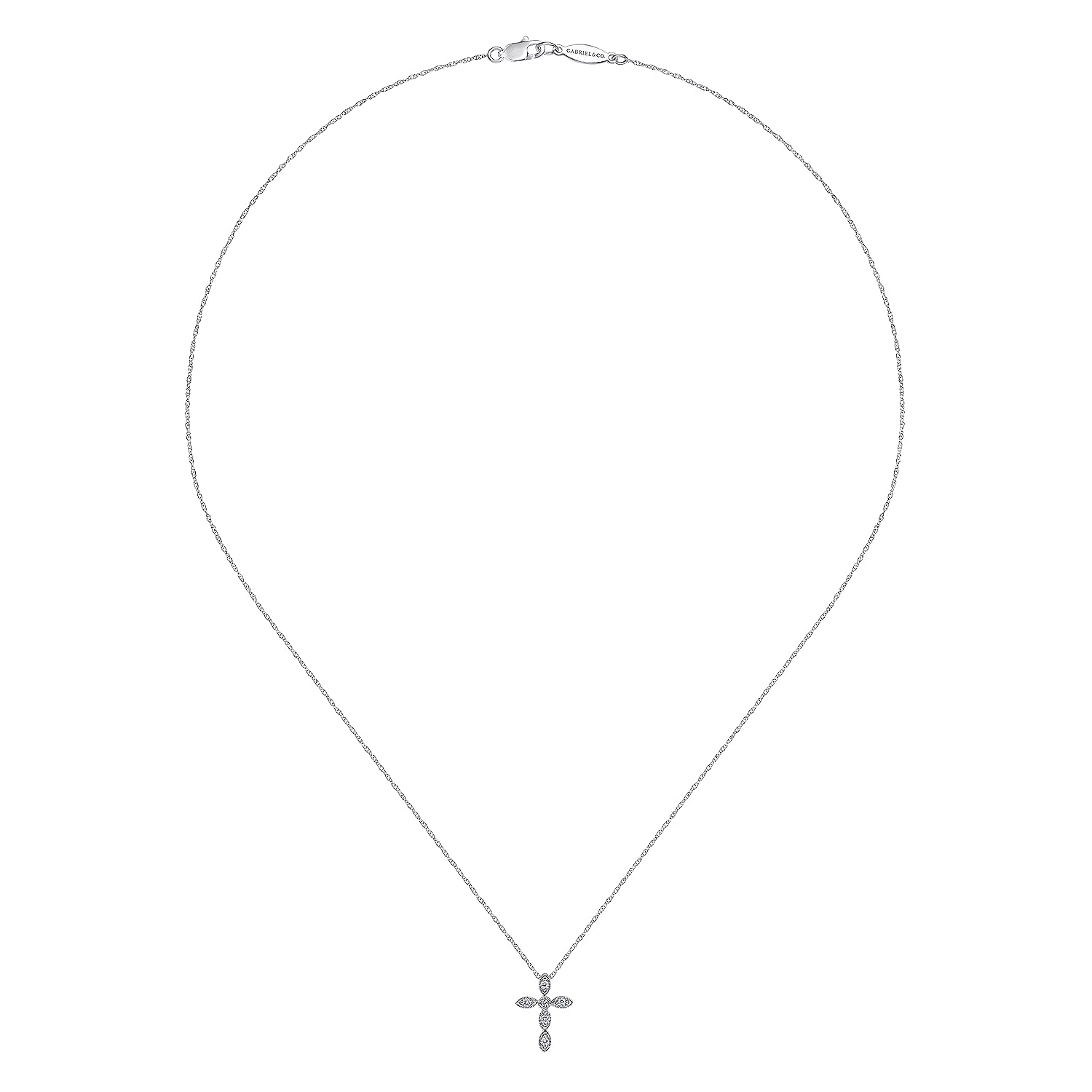 14k White Gold Diamond Cross Necklace angle 2 14k White Gold Diamond Cross Necklace angle 2