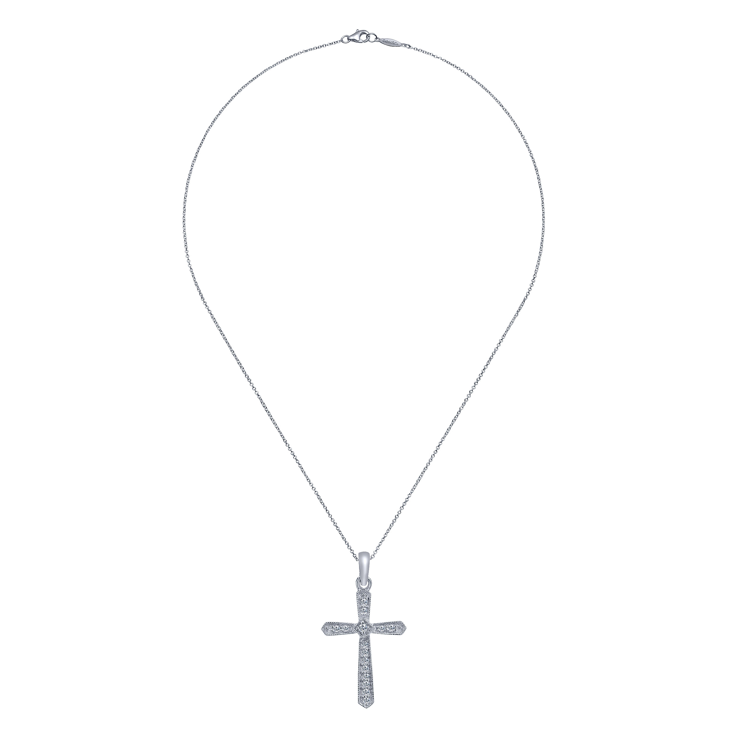 14k White Gold Diamond Cross Necklace angle 2 14k White Gold Diamond Cross Necklace angle 2