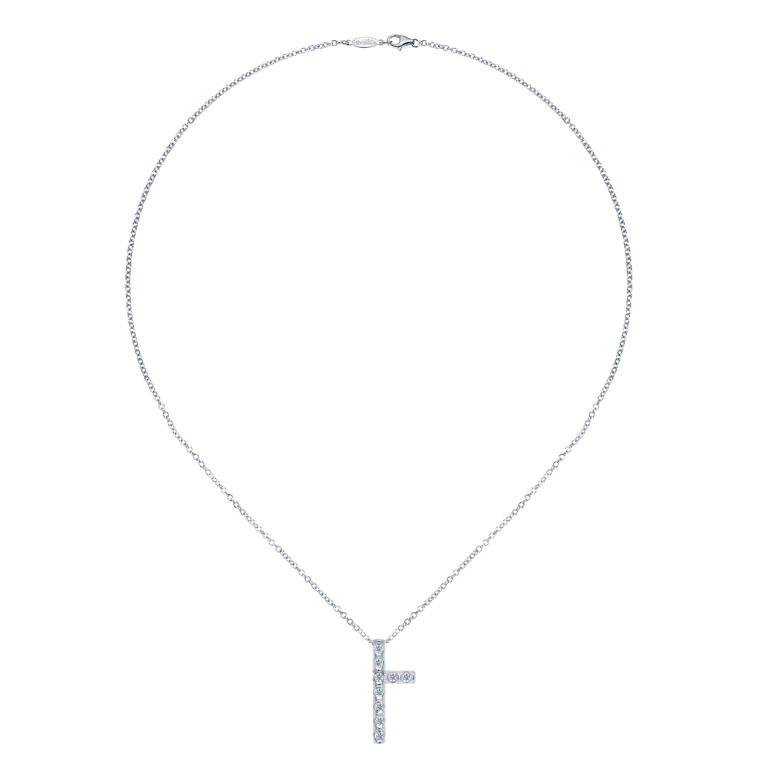 14k White Gold Diamond Cross Necklace angle 2 14k White Gold Diamond Cross Necklace angle 2