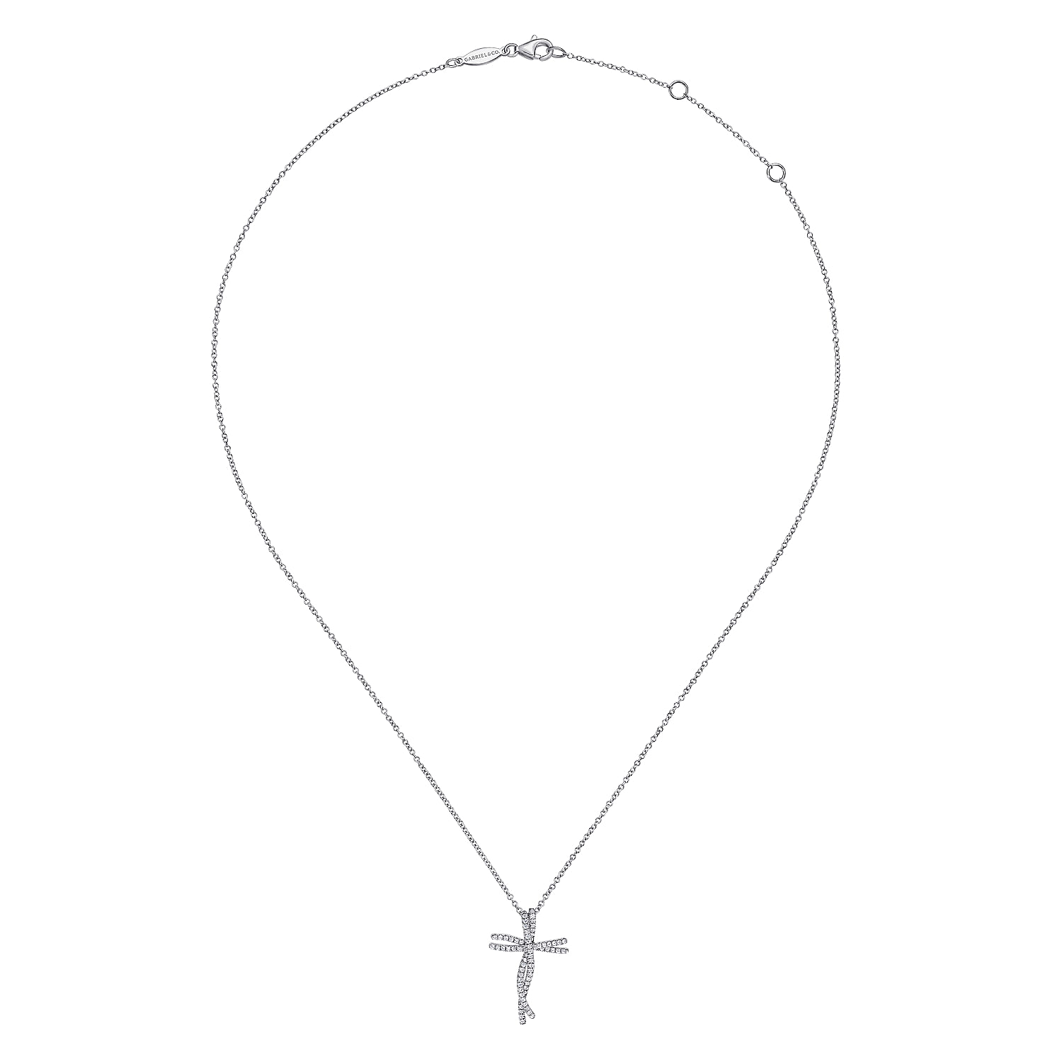 14k White Gold Diamond Cross Necklace angle 2 14k White Gold Diamond Cross Necklace angle 2