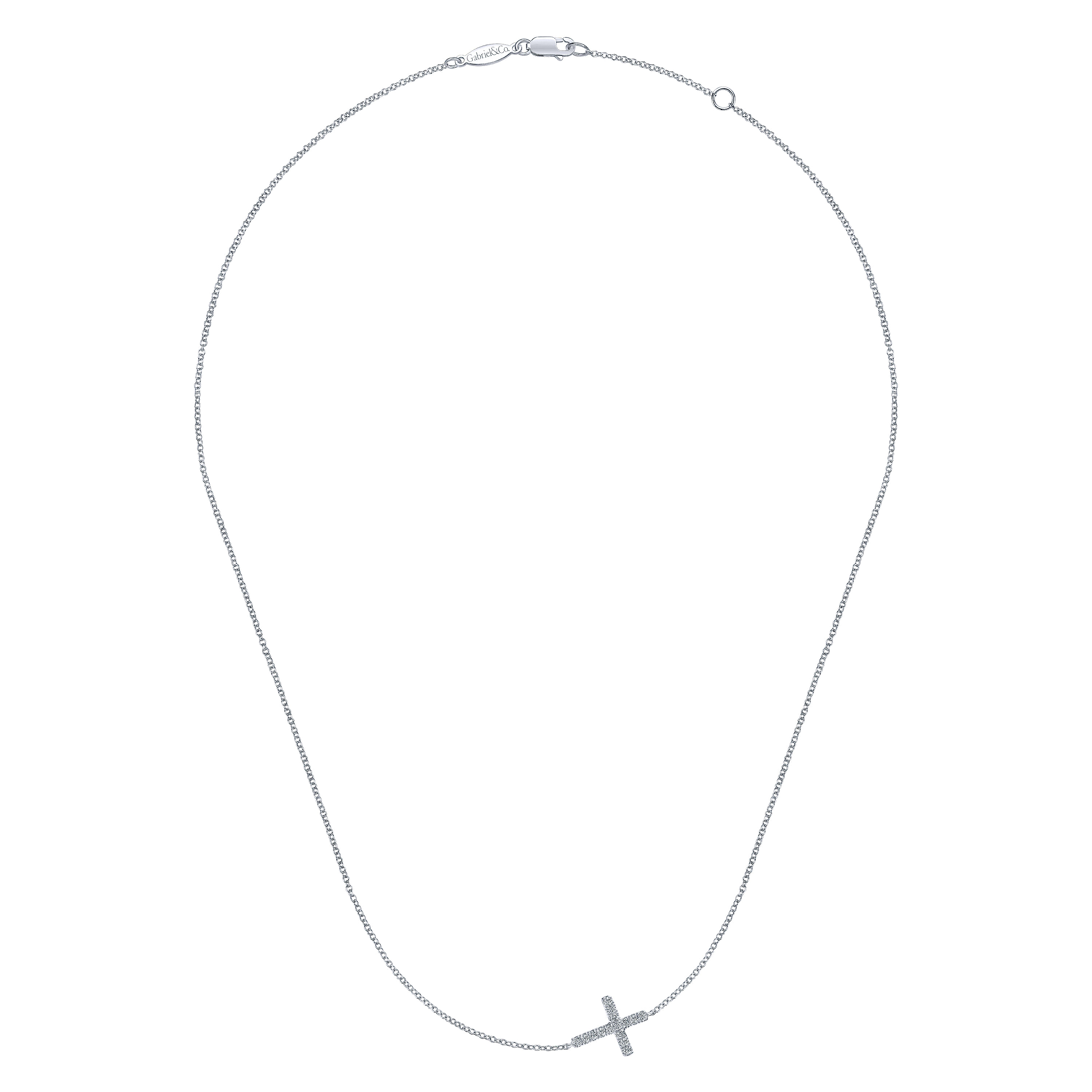 14k White Gold Diamond Cross Necklace angle 2 14k White Gold Diamond Cross Necklace angle 2
