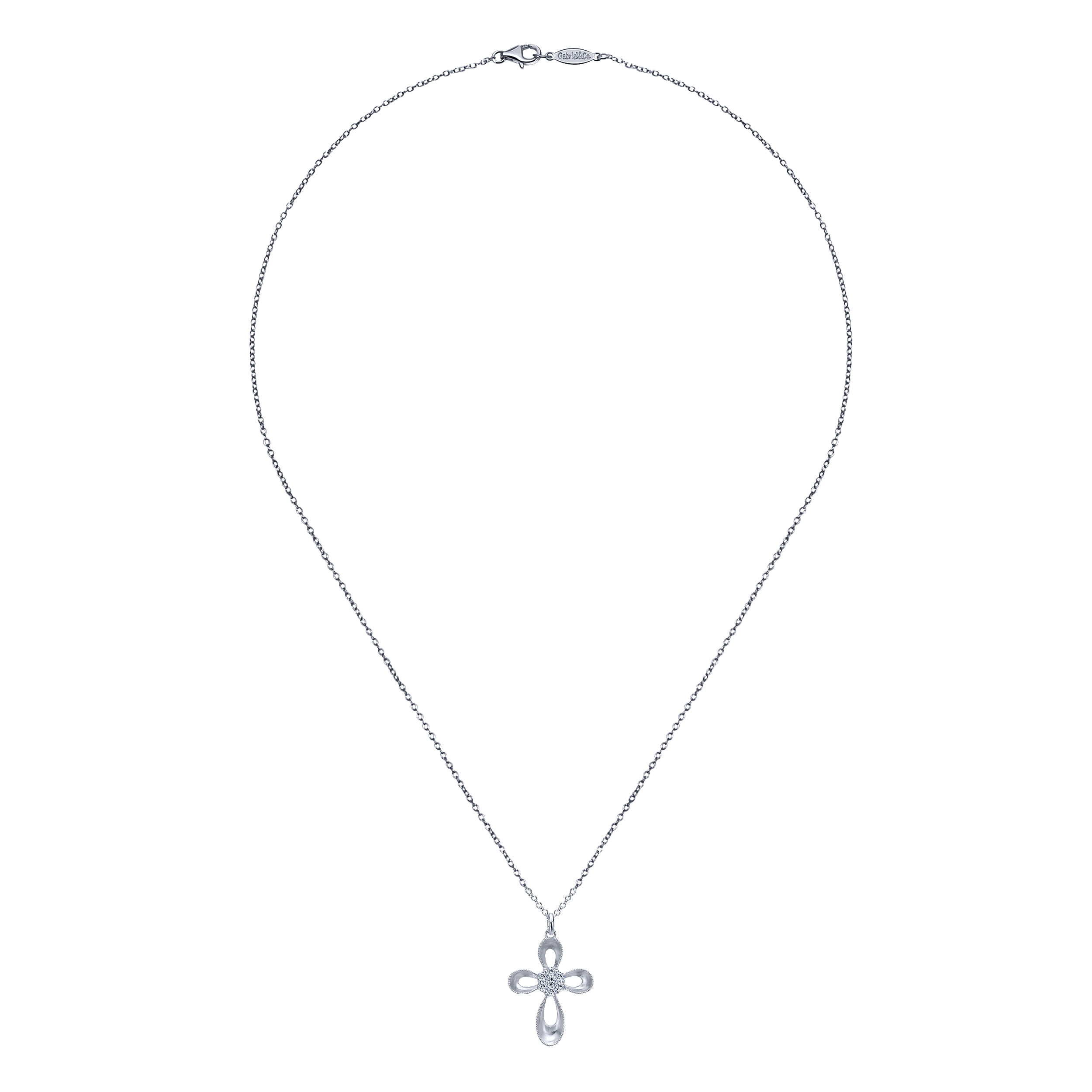 14k White Gold Diamond Cross Necklace angle 2 14k White Gold Diamond Cross Necklace angle 2
