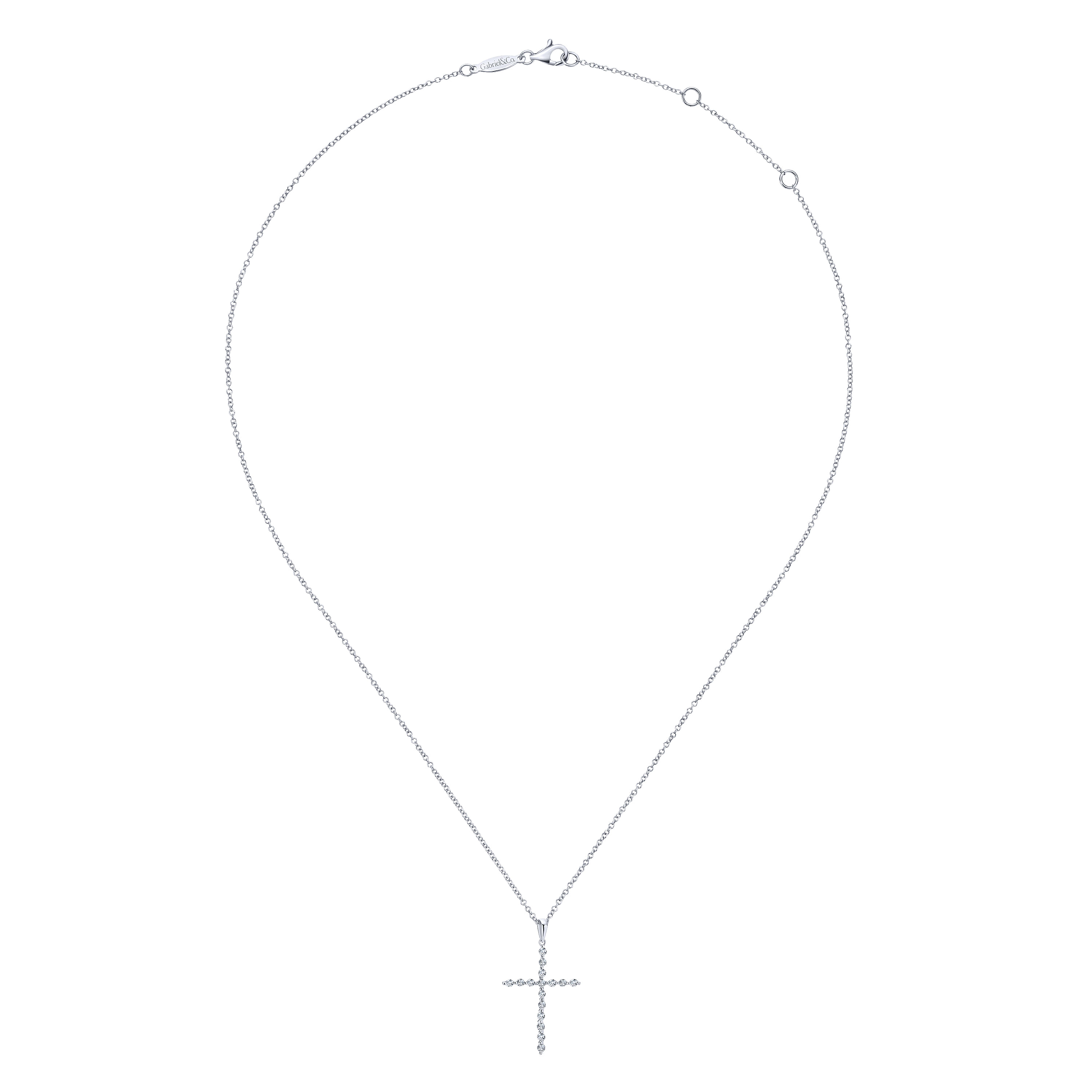 14k White Gold Diamond Cross Necklace angle 2 14k White Gold Diamond Cross Necklace angle 2