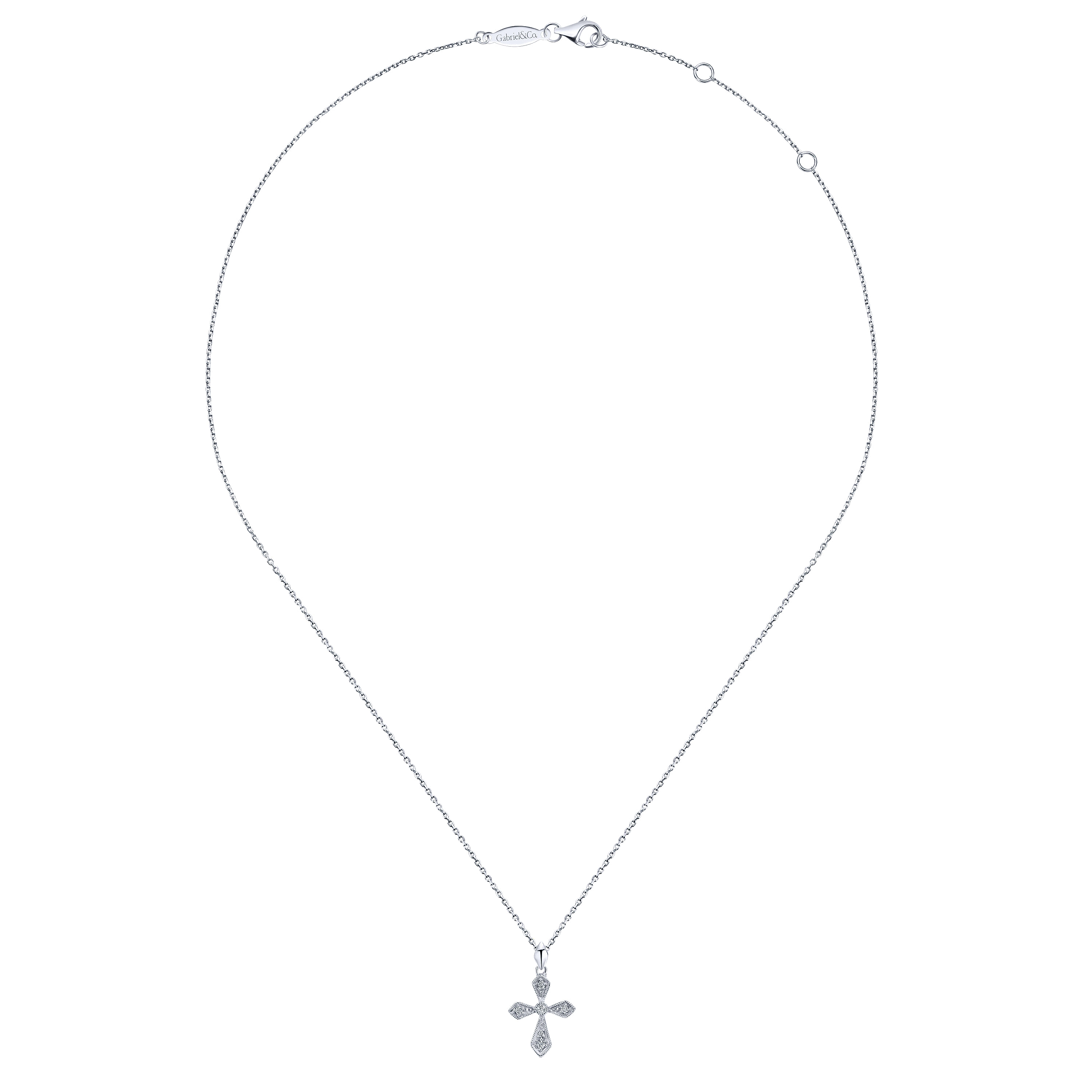 14k White Gold Diamond Cross Necklace angle 2 14k White Gold Diamond Cross Necklace angle 2
