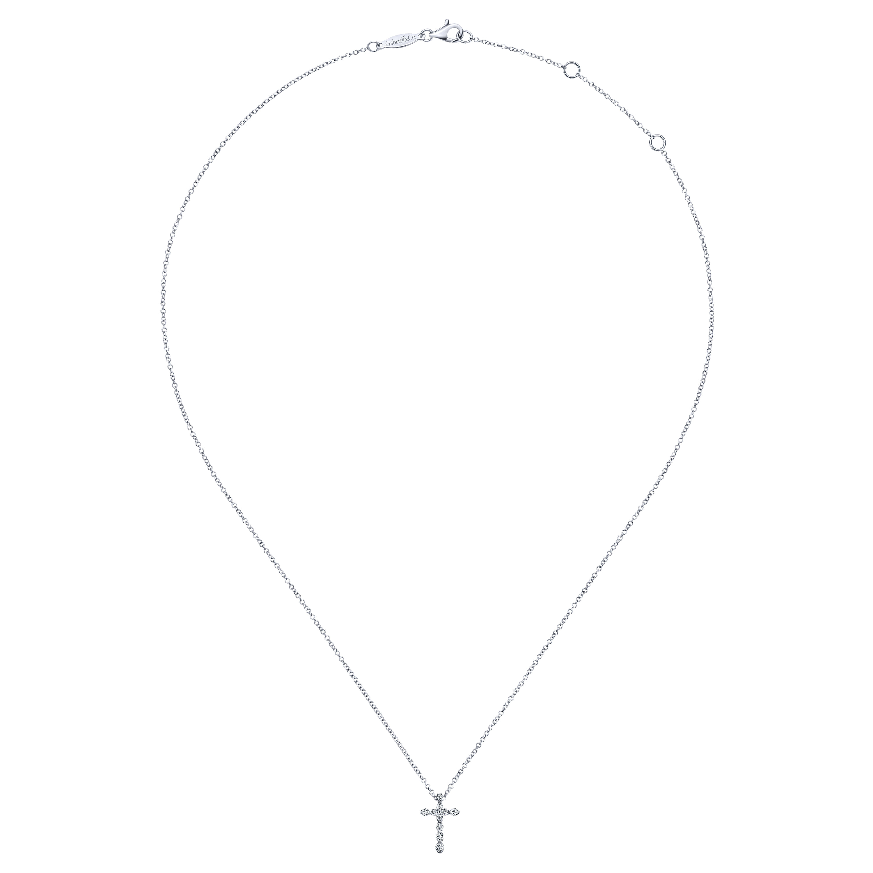 14k White Gold Diamond Cross Necklace angle 2 14k White Gold Diamond Cross Necklace angle 2