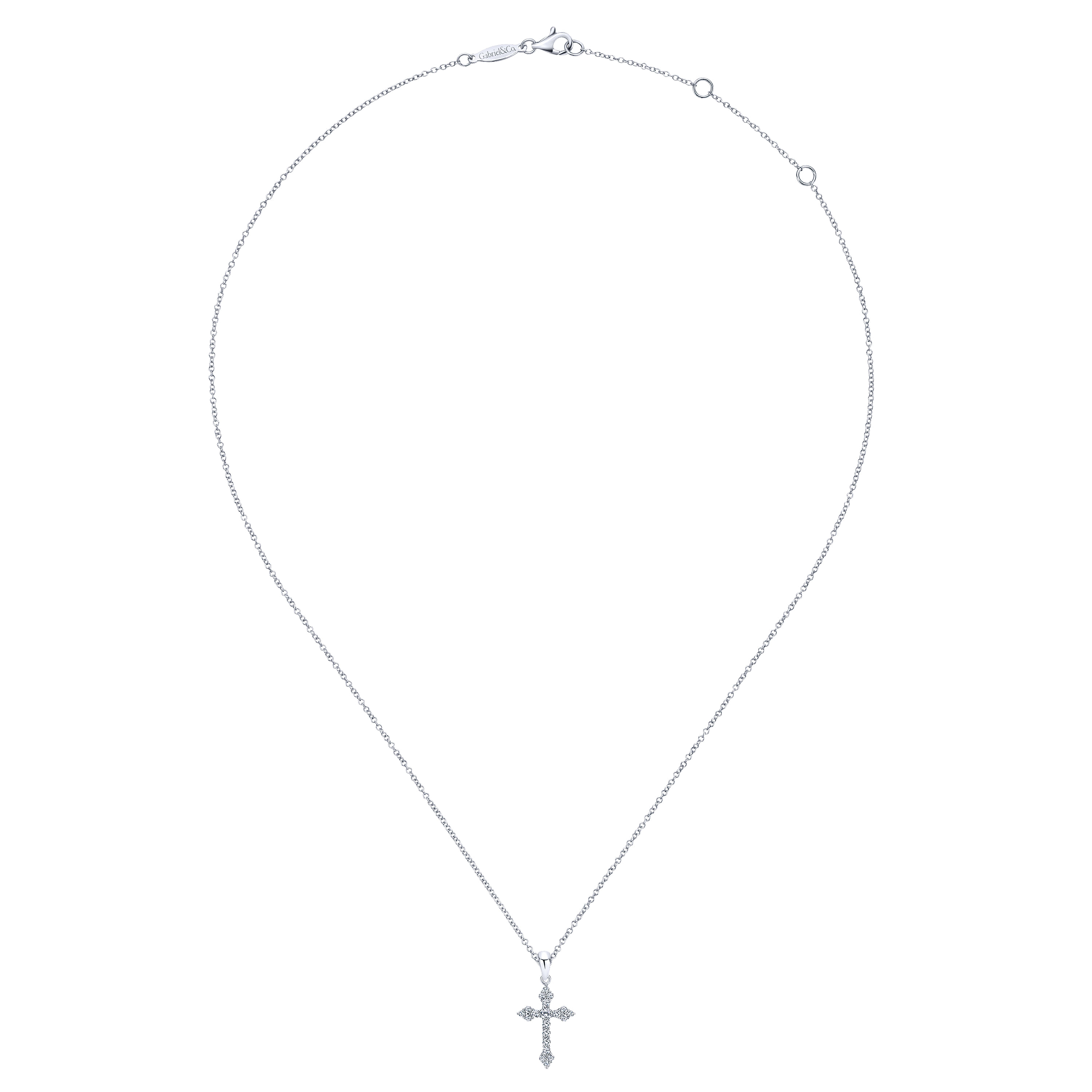 14k White Gold Diamond Cross Necklace angle 2 14k White Gold Diamond Cross Necklace angle 2