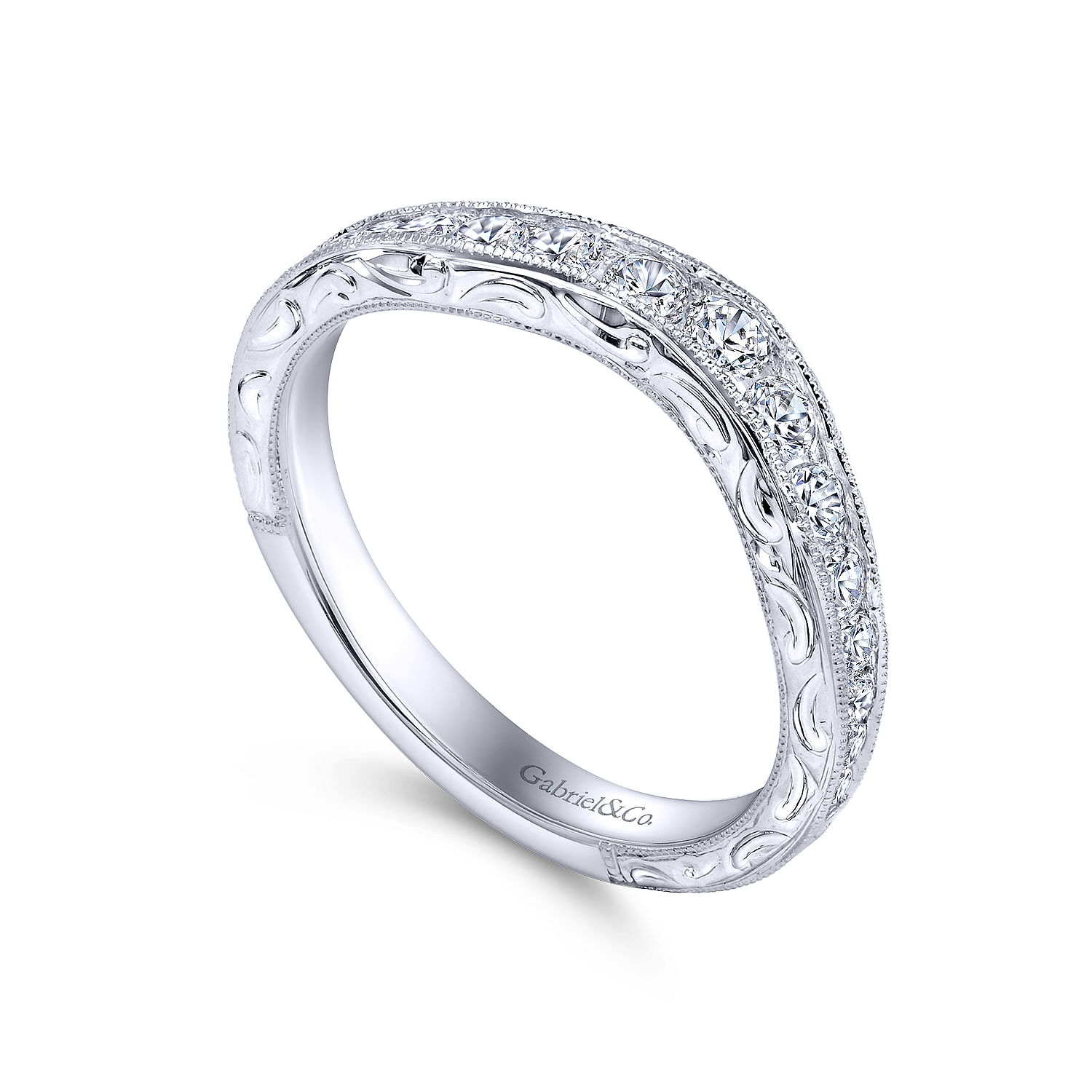 14k White Gold Diamond Curved Anniversary Band angle 3 14k White Gold Diamond Curved Anniversary Band angle 3