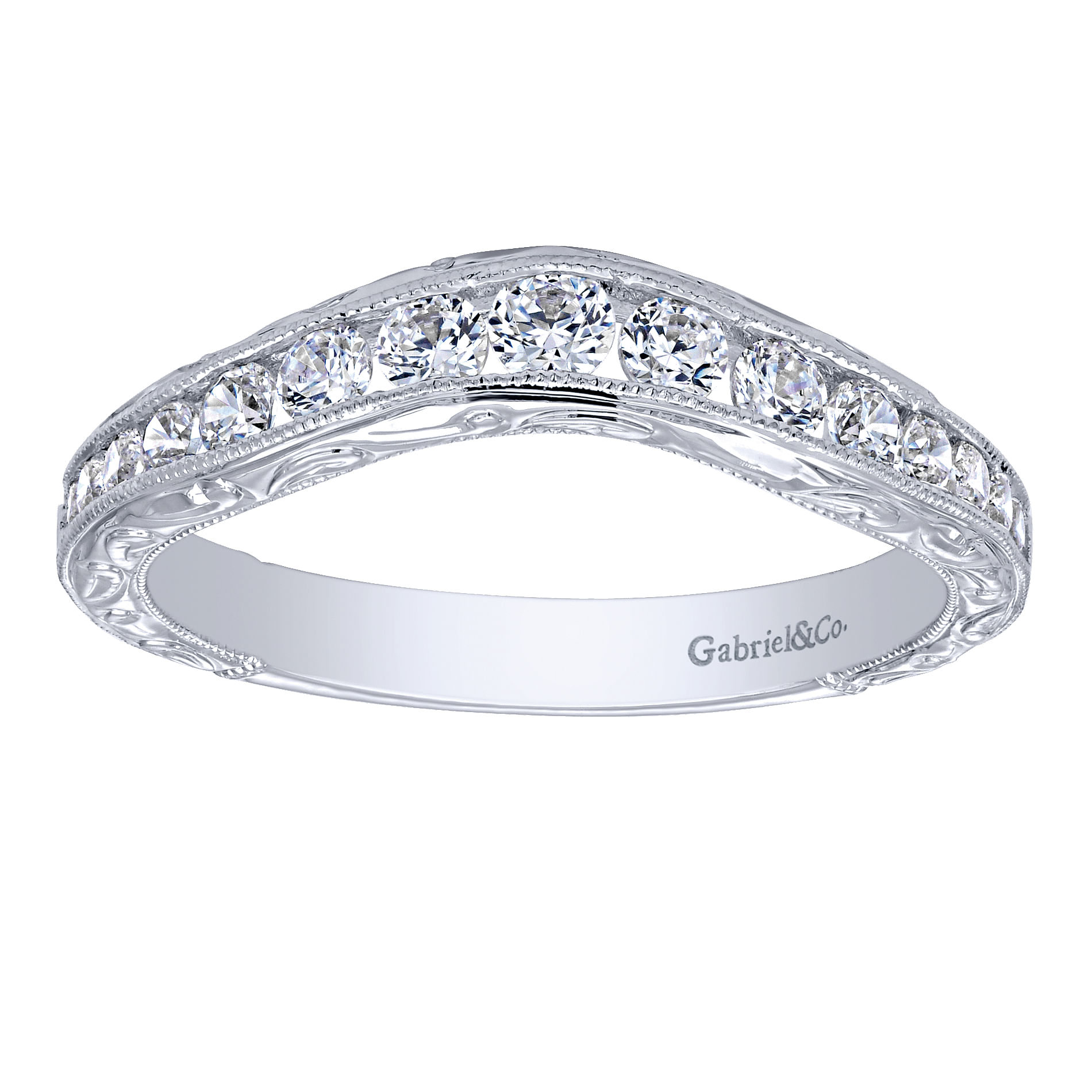 14k White Gold Diamond Curved Anniversary Band angle 5 14k White Gold Diamond Curved Anniversary Band angle 5