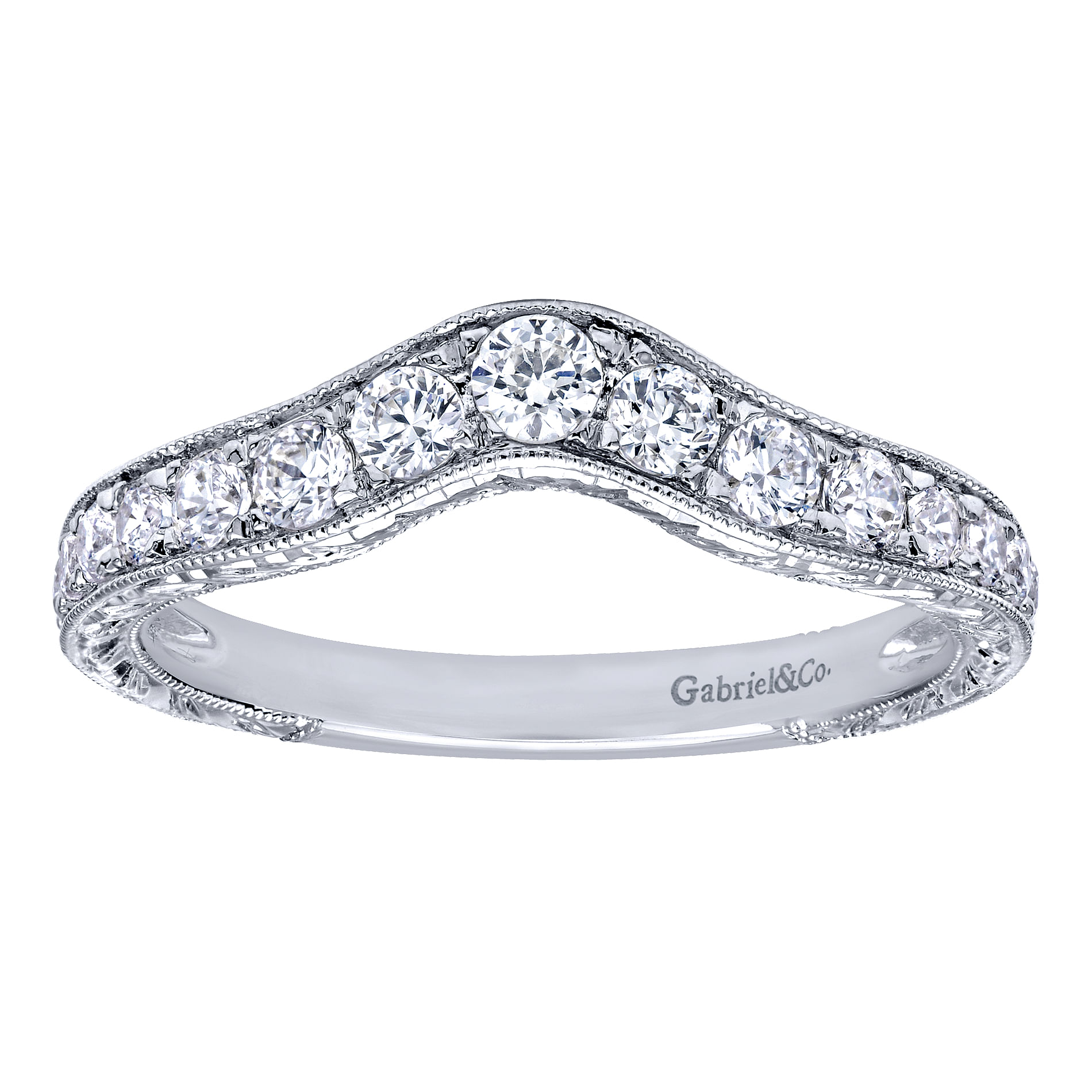 14k White Gold Diamond Curved Anniversary Band angle 5 14k White Gold Diamond Curved Anniversary Band angle 5