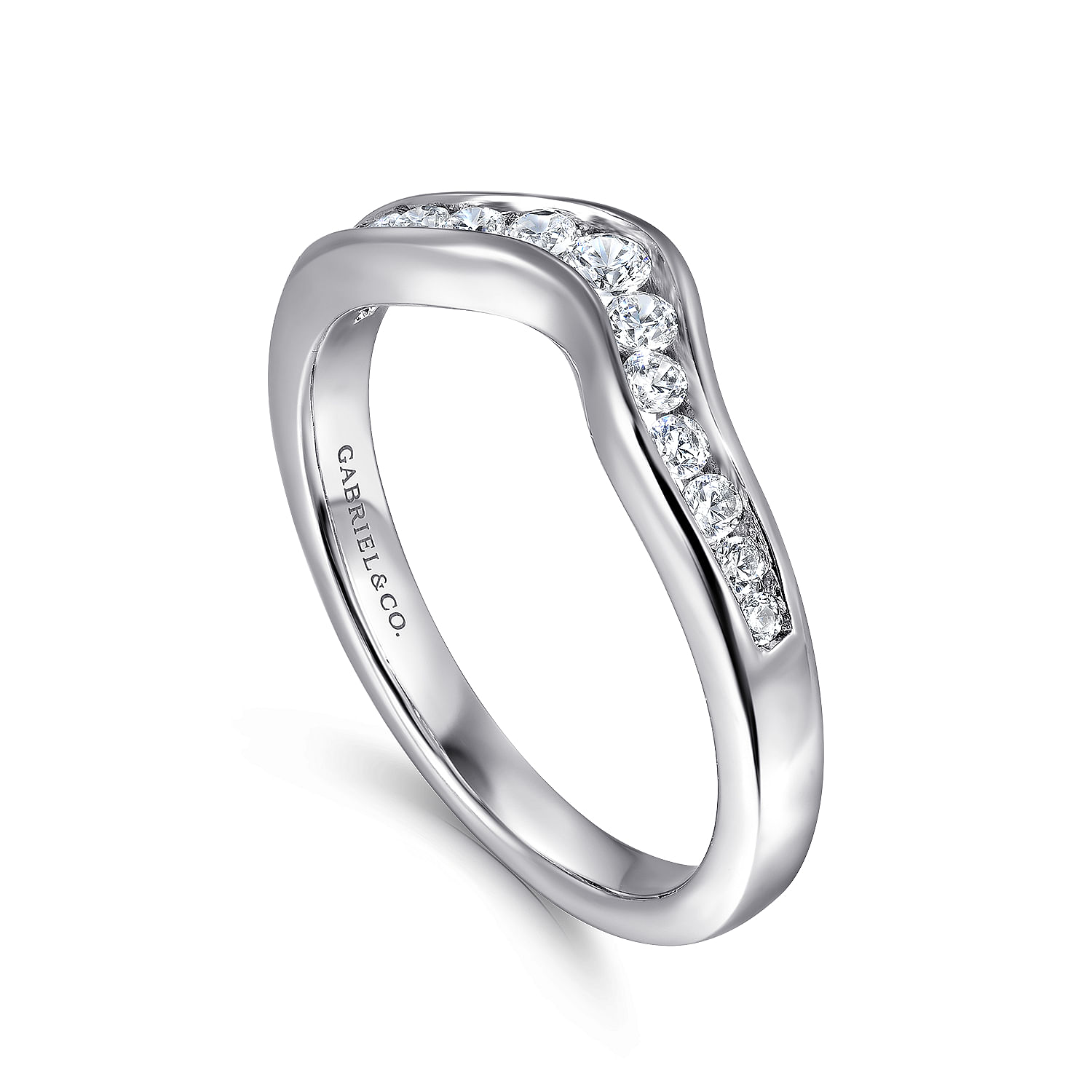 14k White Gold Diamond Curved Anniversary Band angle 3 14k White Gold Diamond Curved Anniversary Band angle 3