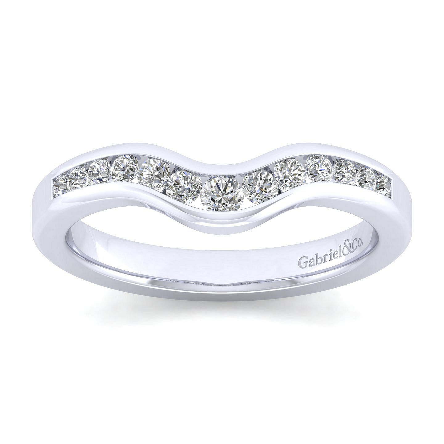 14k White Gold Diamond Curved Anniversary Band angle 5 14k White Gold Diamond Curved Anniversary Band angle 5