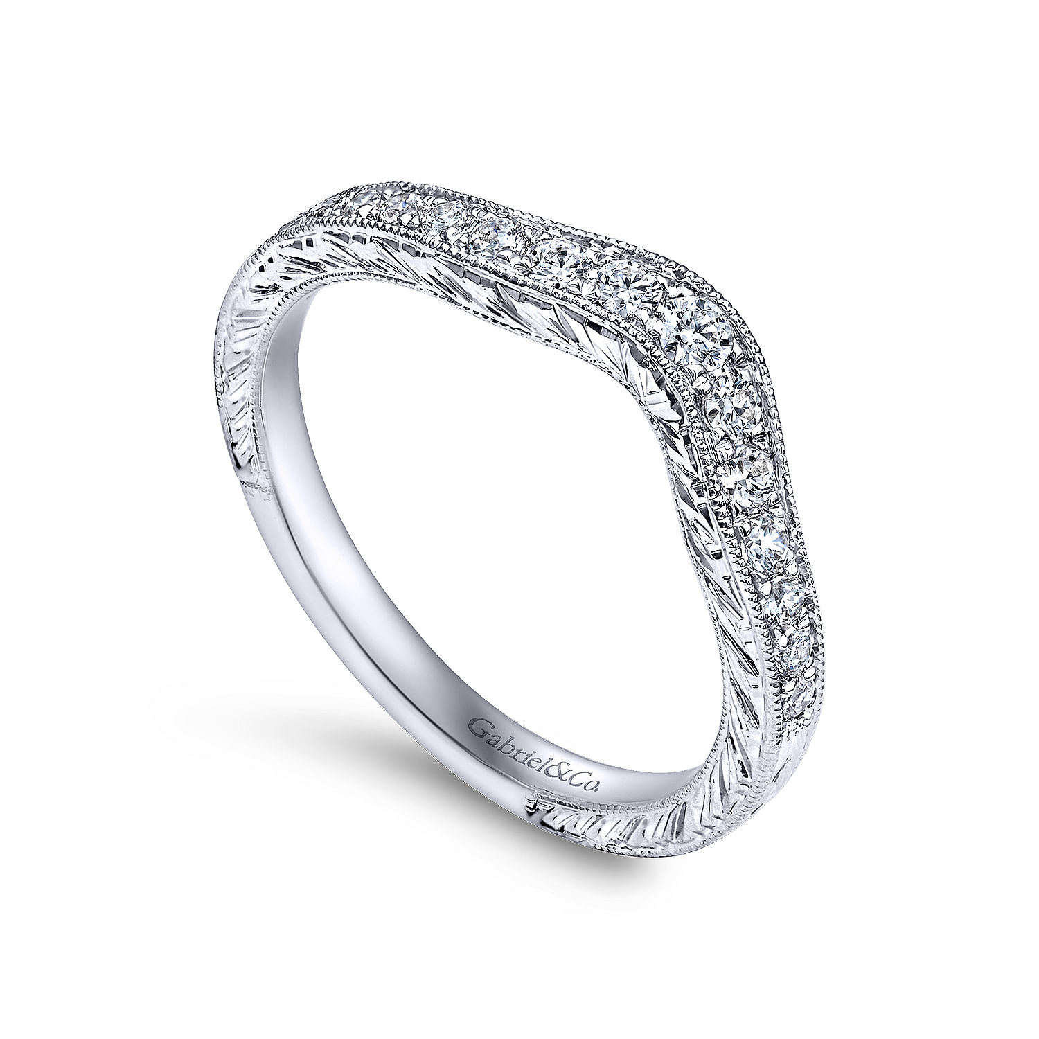 14k White Gold Diamond Curved Anniversary Band angle 3 14k White Gold Diamond Curved Anniversary Band angle 3