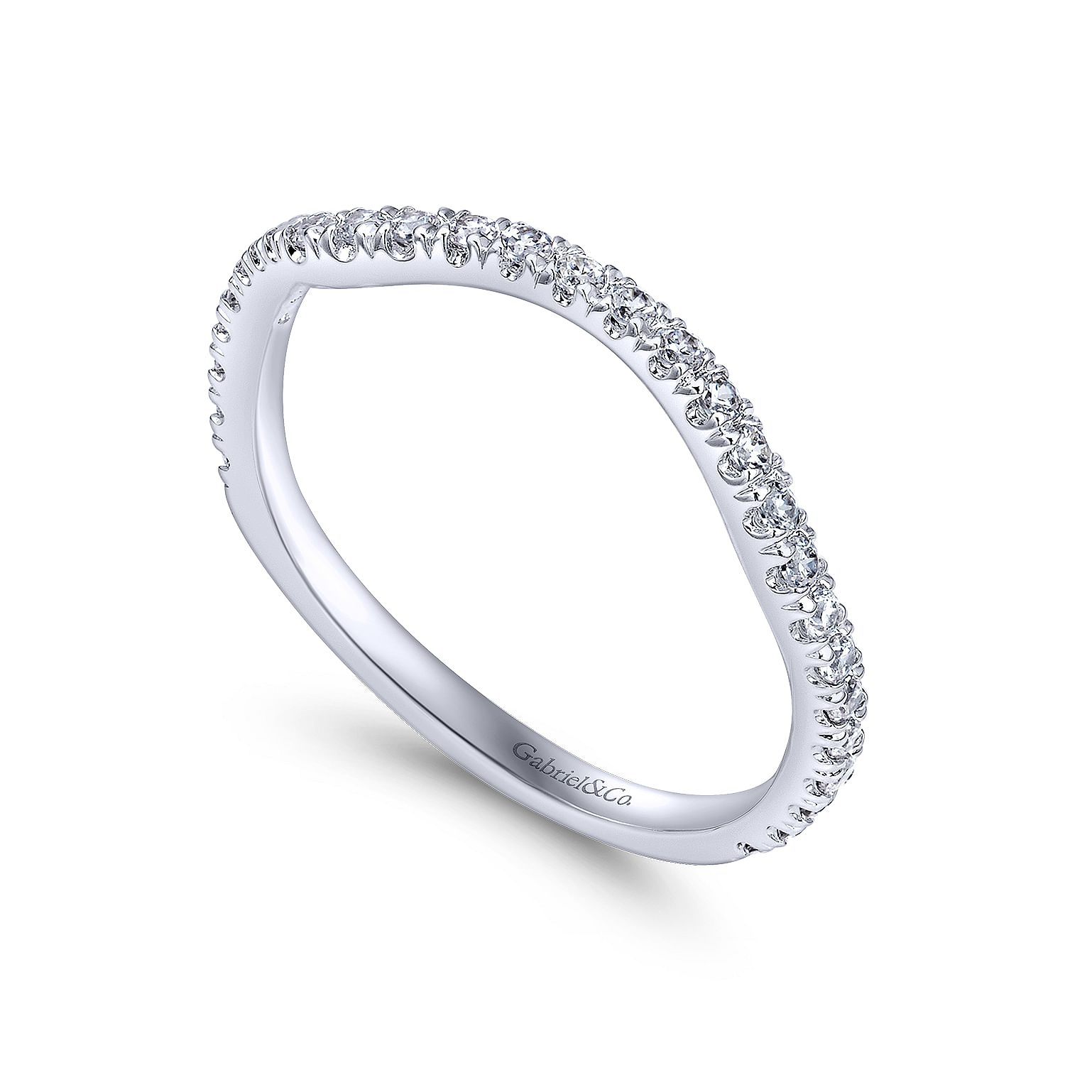14k White Gold Diamond Curved Wedding Band angle 3 14k White Gold Diamond Curved Wedding Band angle 3