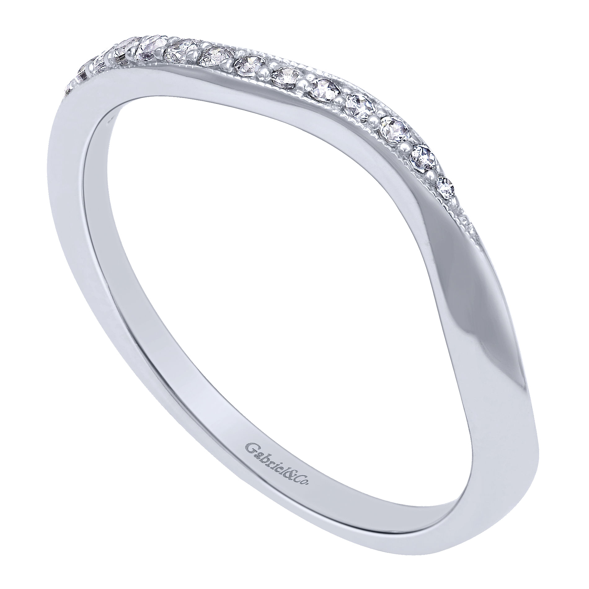 14k White Gold Diamond Curved Wedding Band angle 3 14k White Gold Diamond Curved Wedding Band angle 3