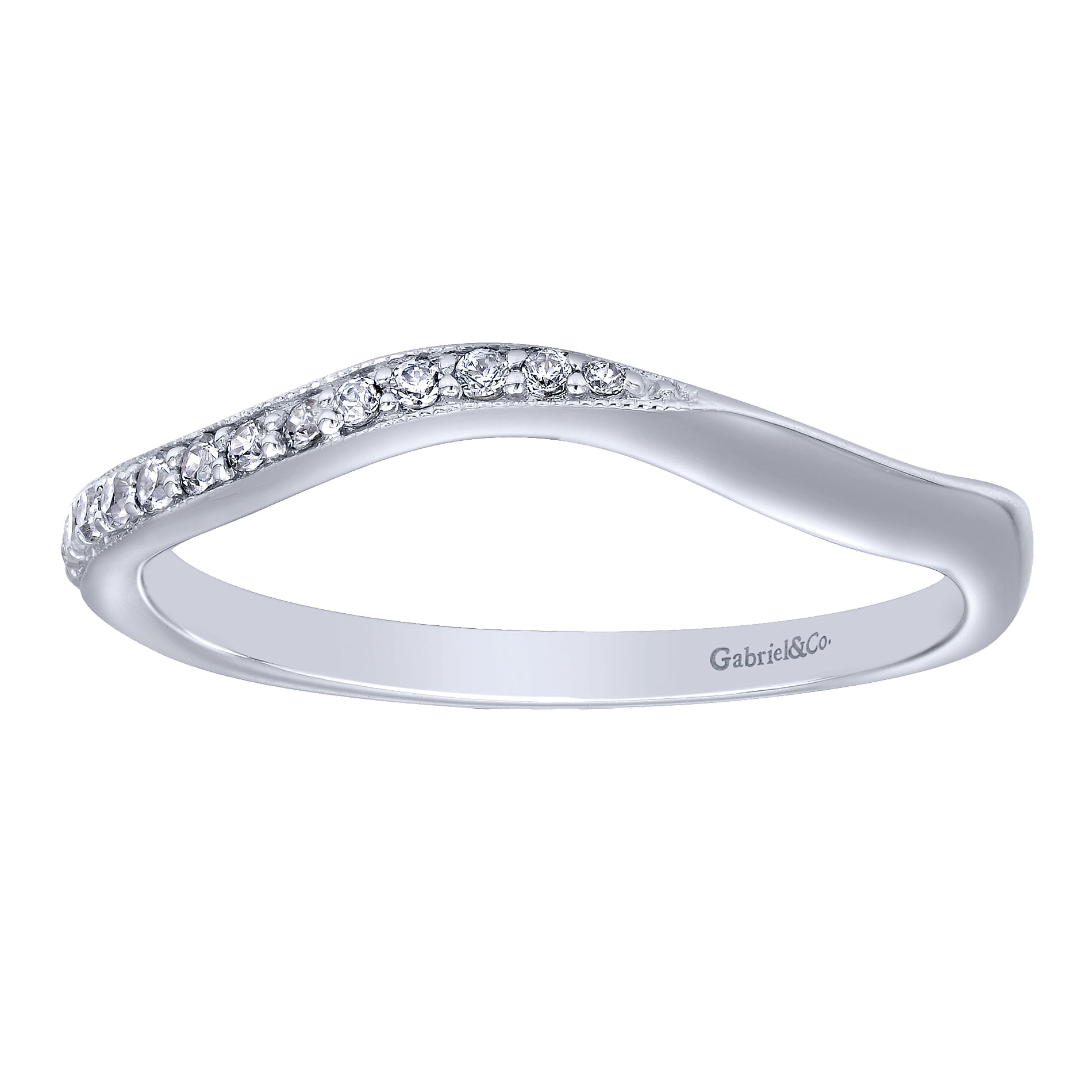 14k White Gold Diamond Curved Wedding Band angle 5 14k White Gold Diamond Curved Wedding Band angle 5