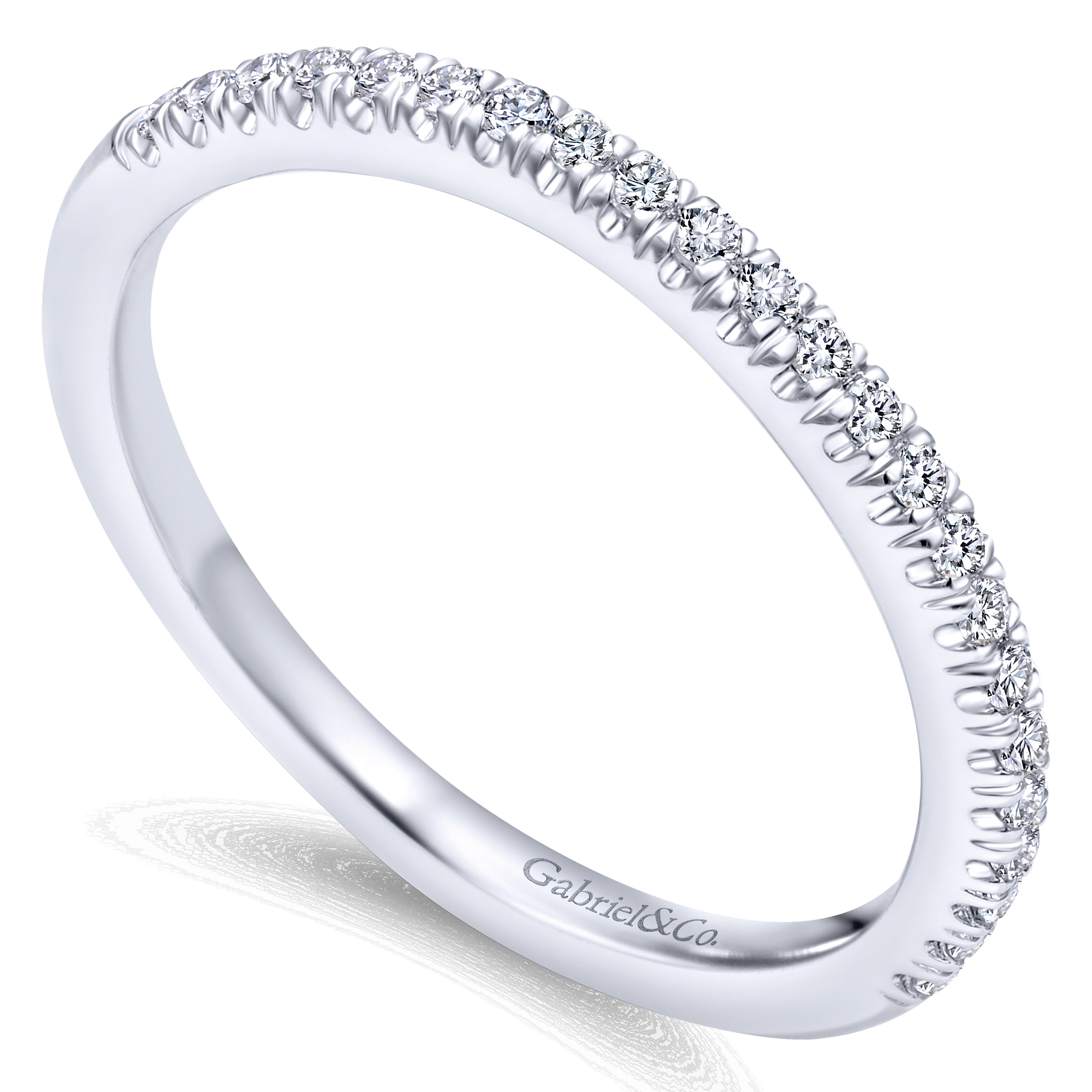 14k White Gold Diamond Curved Wedding Band angle 3 14k White Gold Diamond Curved Wedding Band angle 3