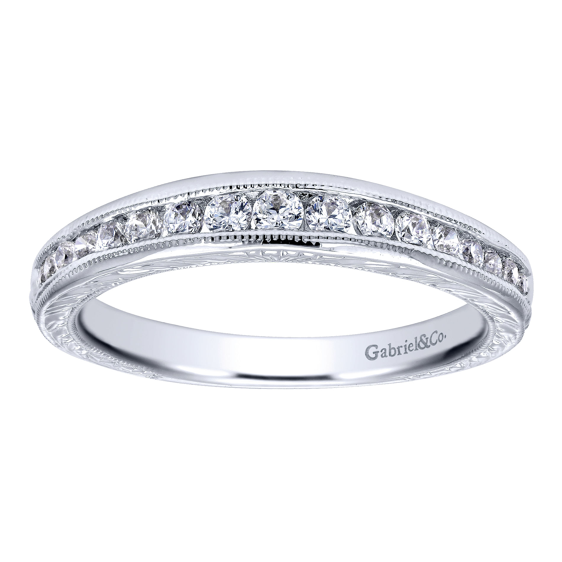 14k White Gold Diamond Curved Wedding Band angle 5 14k White Gold Diamond Curved Wedding Band angle 5